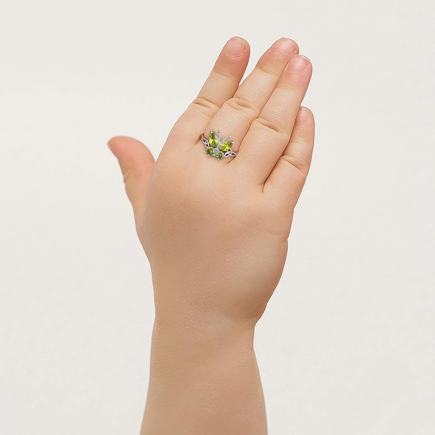 August Peridot Butterfly Birthstone Stackable Rings