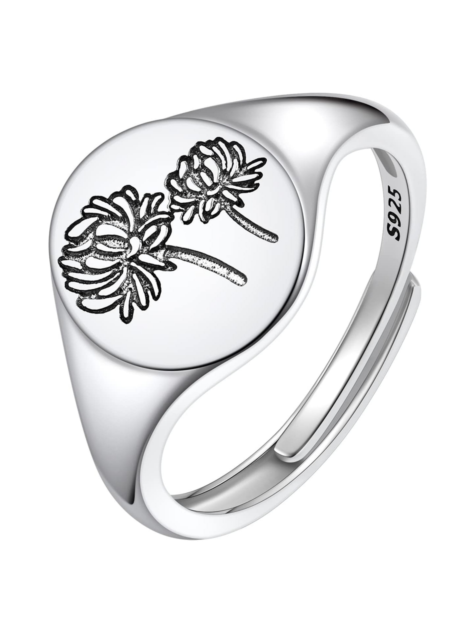 Birth Month Flower Signet Ring