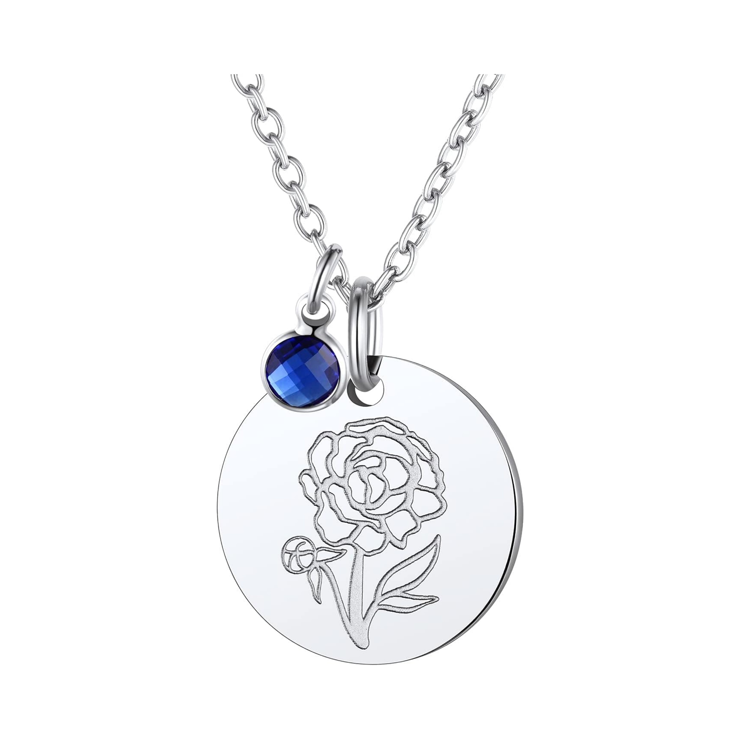 Jan. to Dec. Guardian Month Floral Birth Flower & Birthstone Disc Necklaces