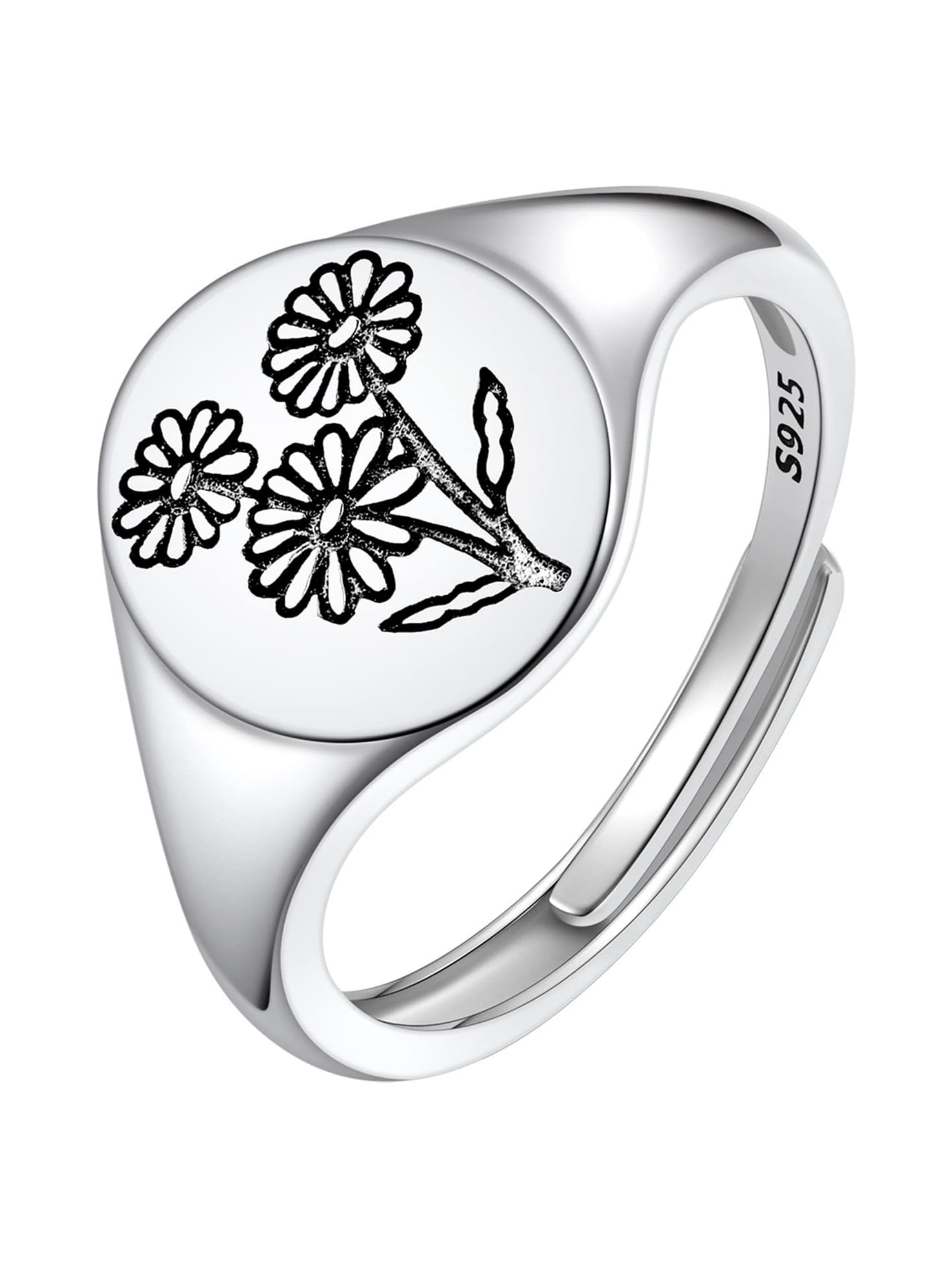 Birth Month Flower Signet Ring