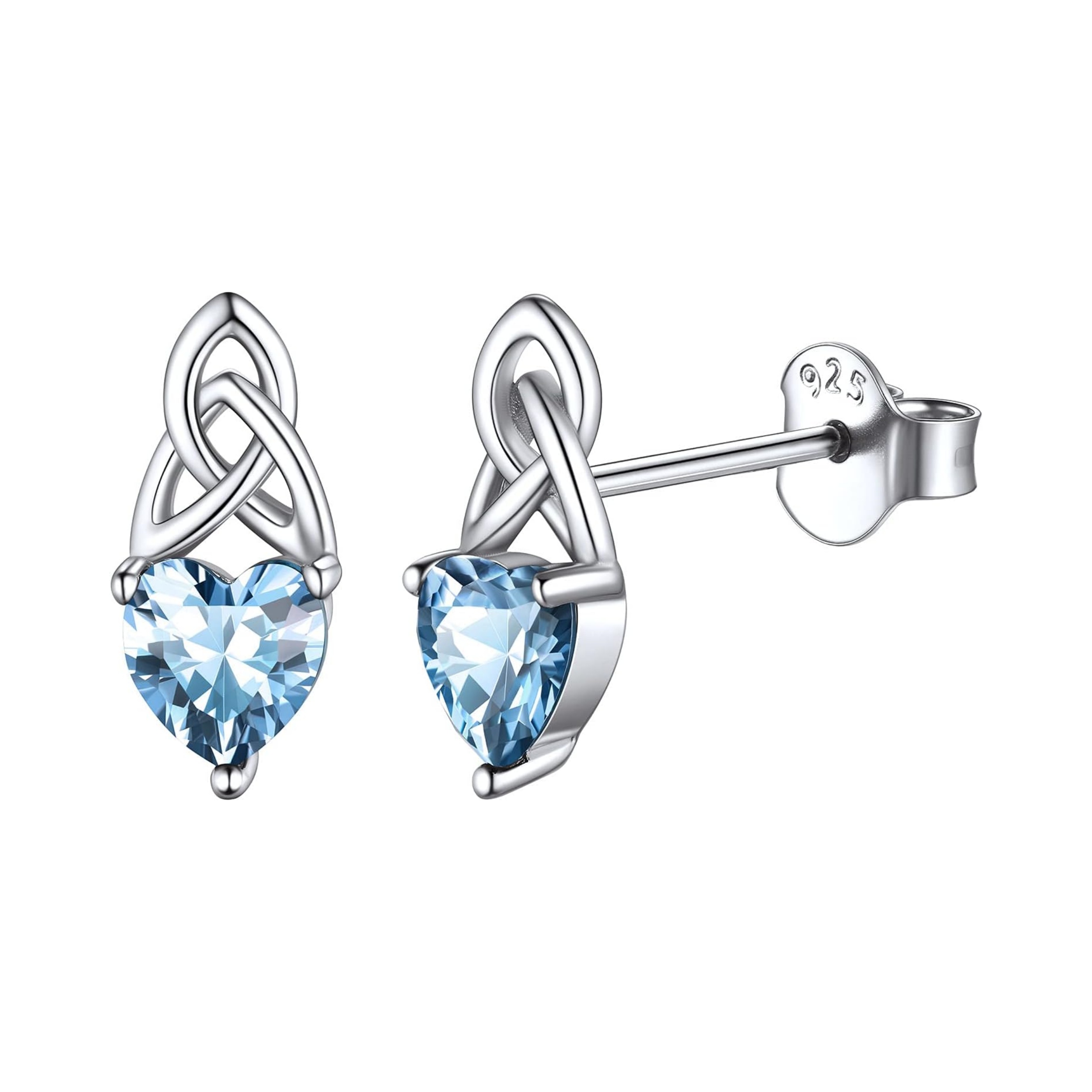 Brilliant Heart Cut Birthstone & Celtic Knot Stud Earrings