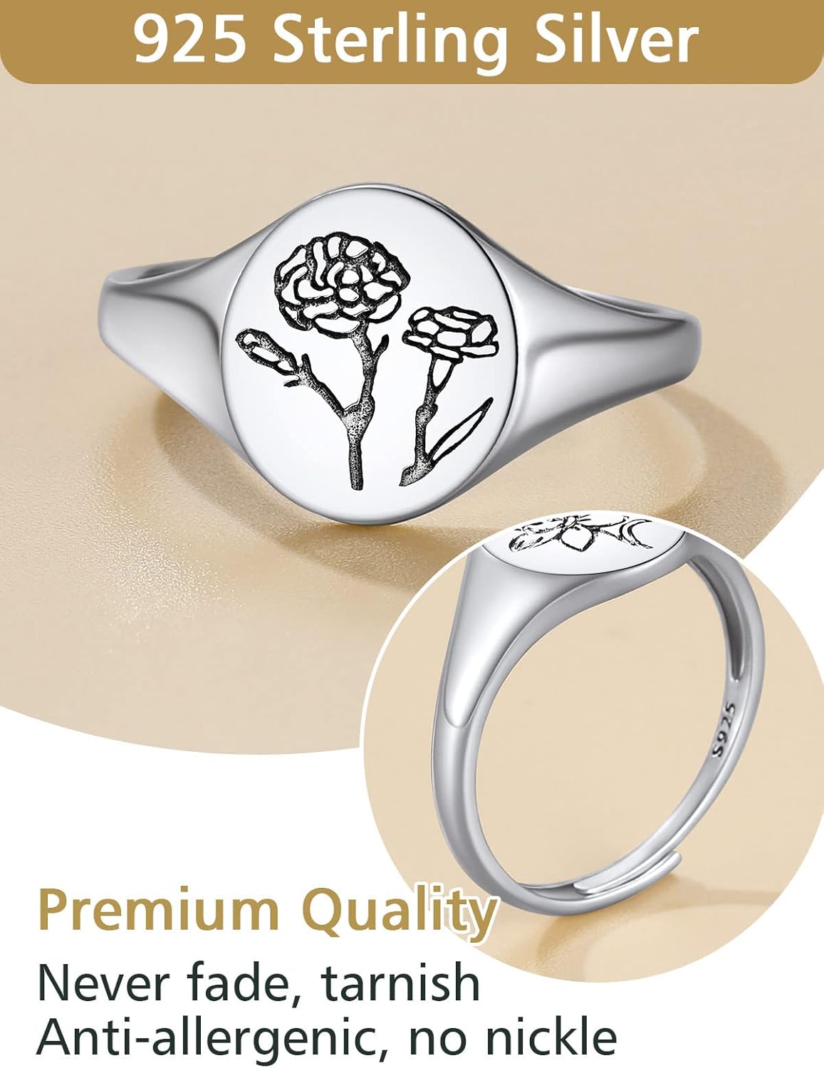 Birth Month Flower Signet Ring