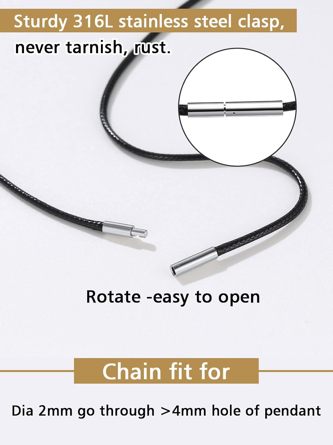 Waterproof Black Leather Cord Waxed Rope Chain Necklaces