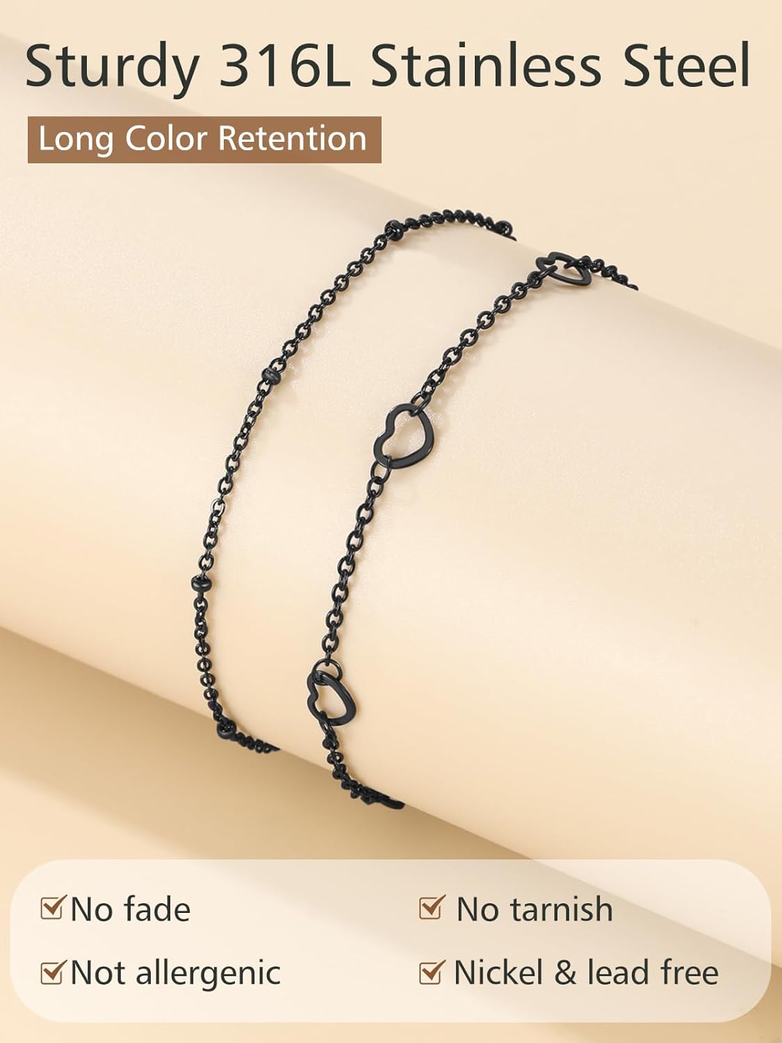 Plus Size Waterproof Heart Charms Layered Ankle