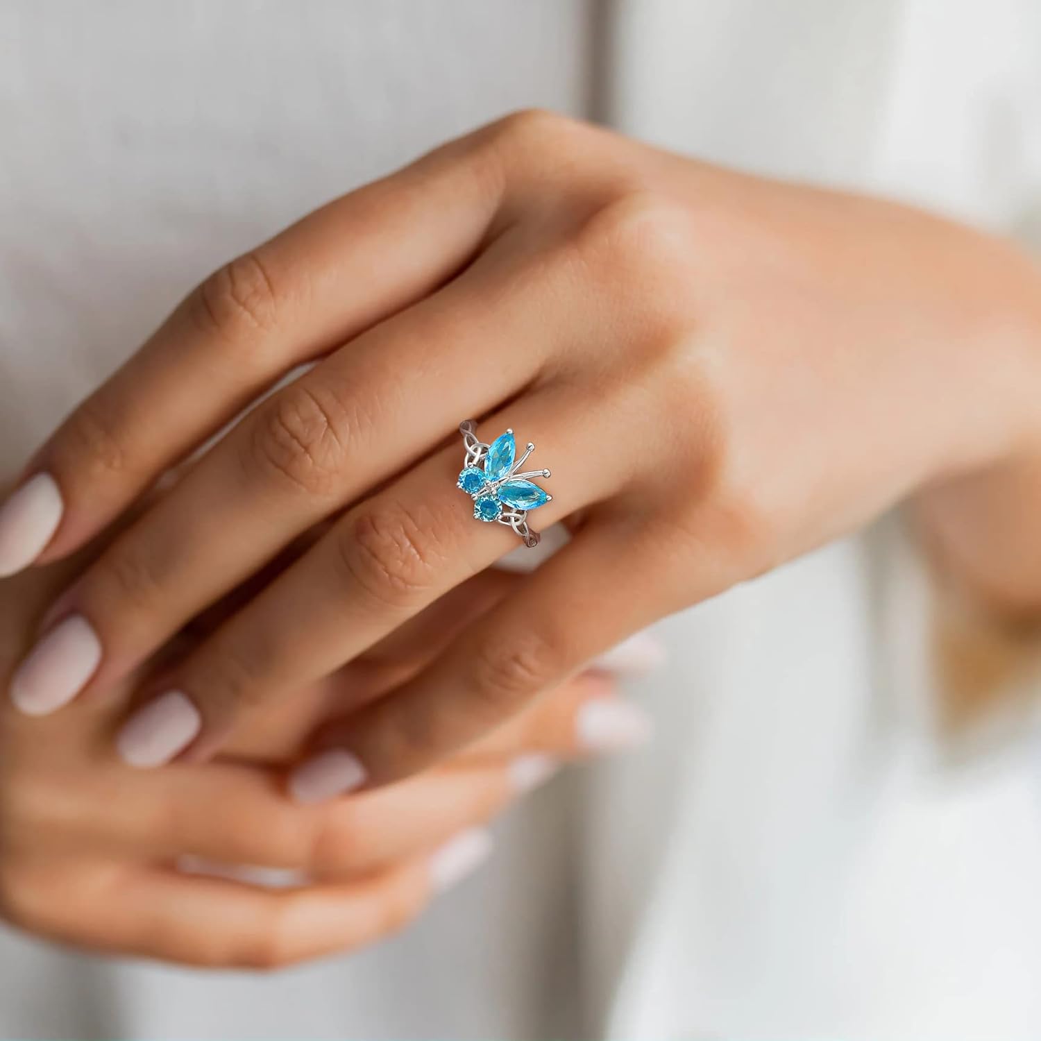 December Blue Topaz Butterfly Birthstone Stackable Rings