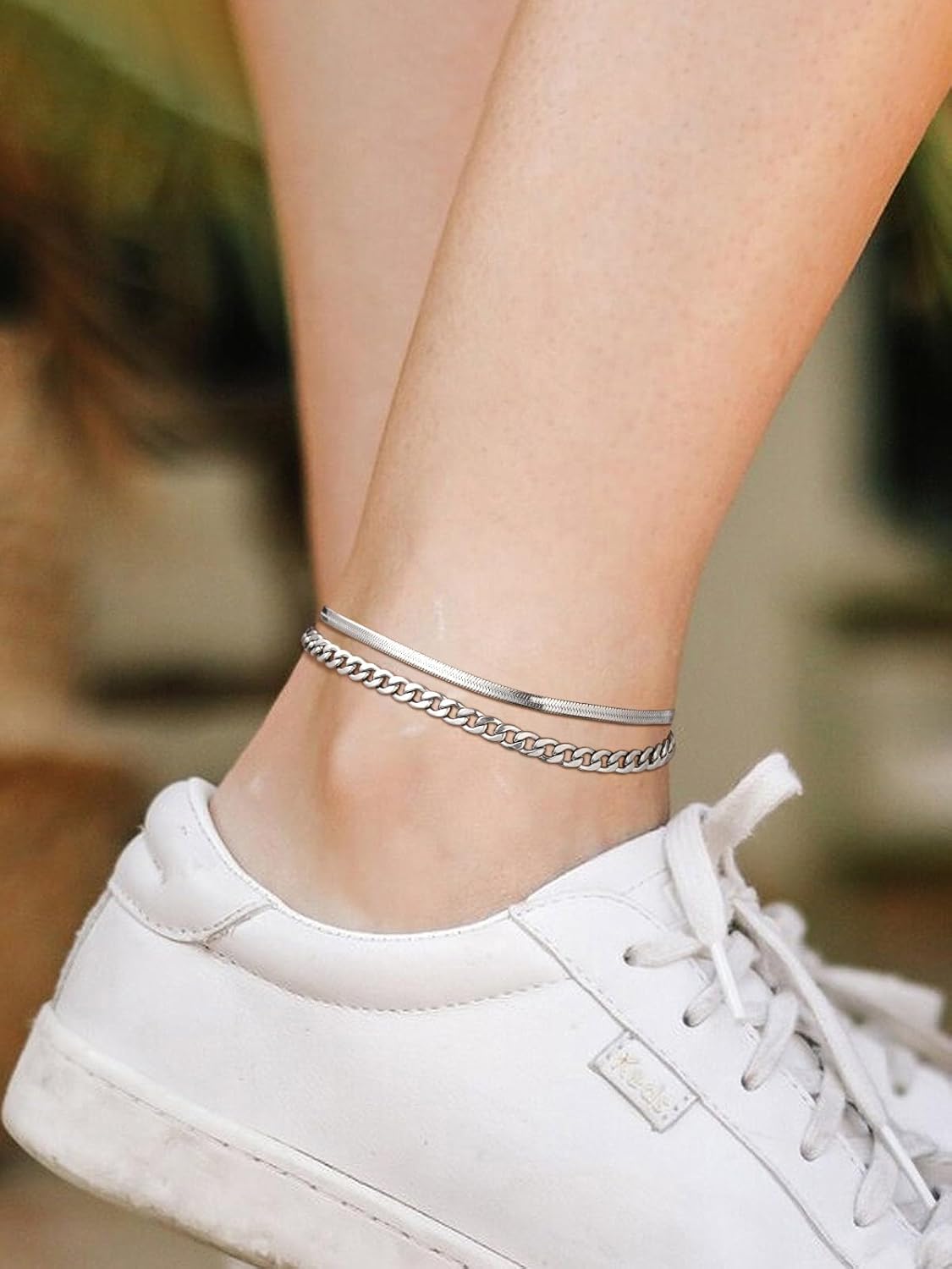 2PCS Cuban & Herringbone Ankle Set for Women