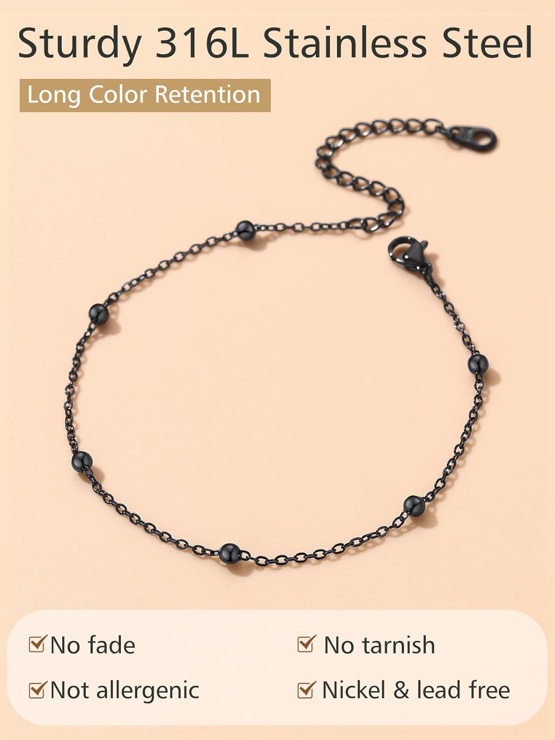 Stainless Steel bead chain Beach Adjustable Anklet