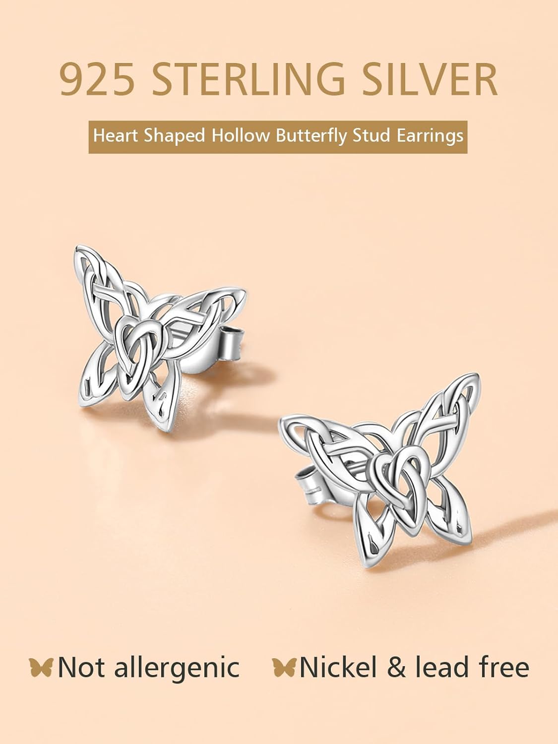 Hypoallergenic Sterling Silver Butterfly Studs Earrings