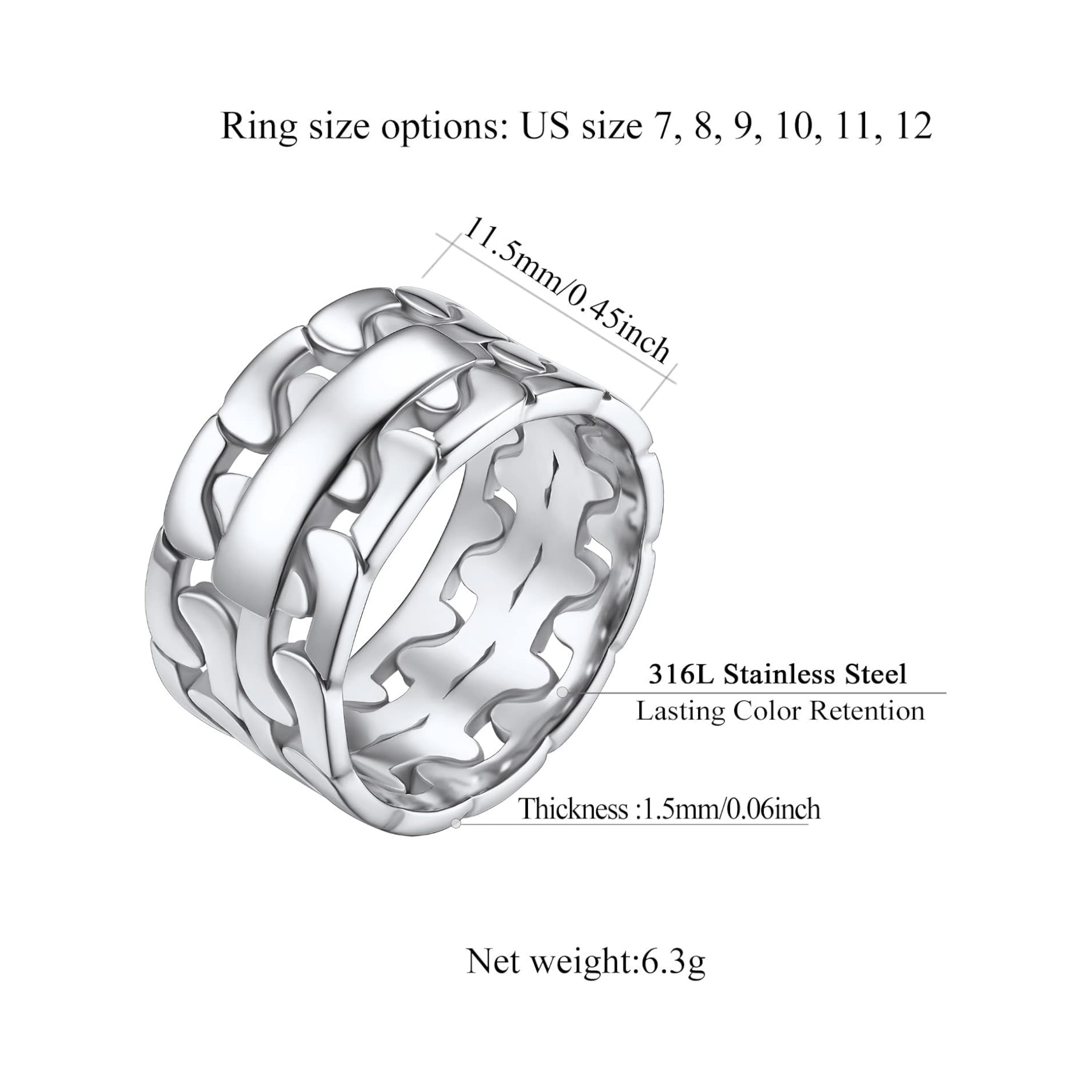 11.5 mm Steel Cuban Thin Link Style Promise Rings