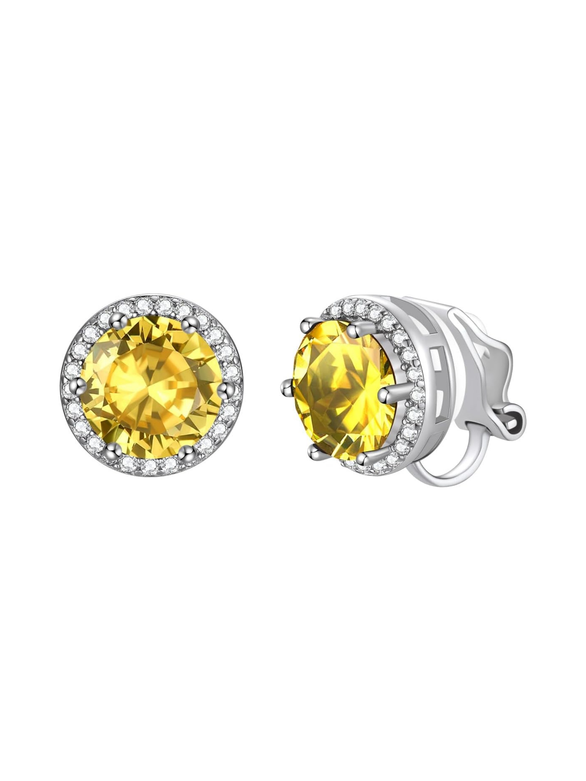 Clip on Round Birthstone Stud Earrings