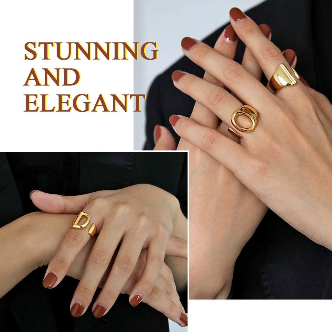 18K Gold Plated Initial Alphabet Letter A to Z Resizable Knuckle Fashion Cuff Rings for Women