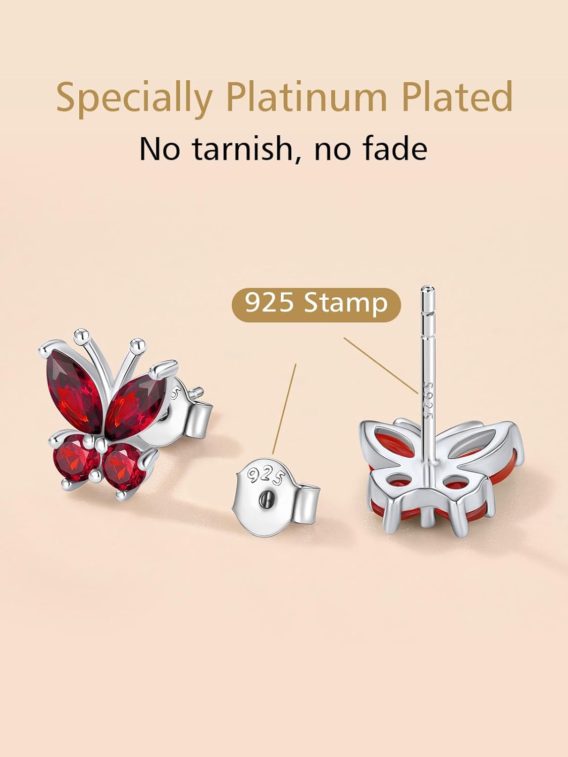 July Ruby Butterfly Stud Earrings