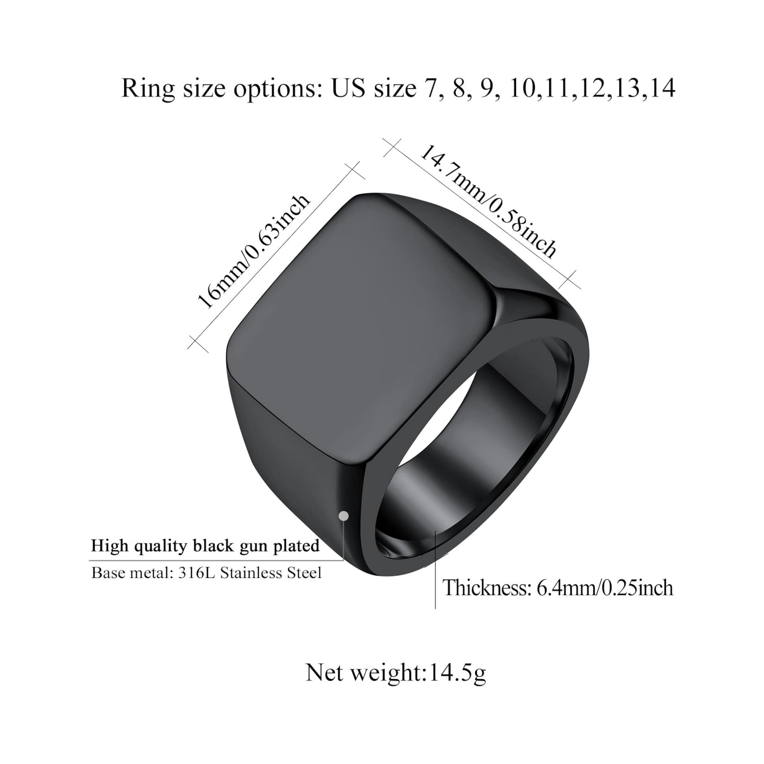 Chunky Seamless Biker Vintage Square Signet Rings