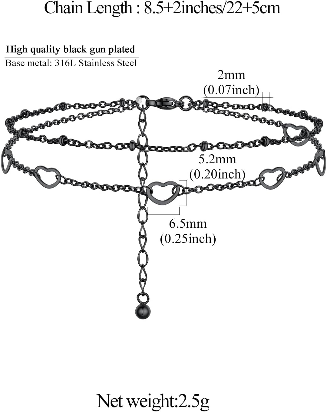 Plus Size Waterproof Heart Charms Layered Ankle