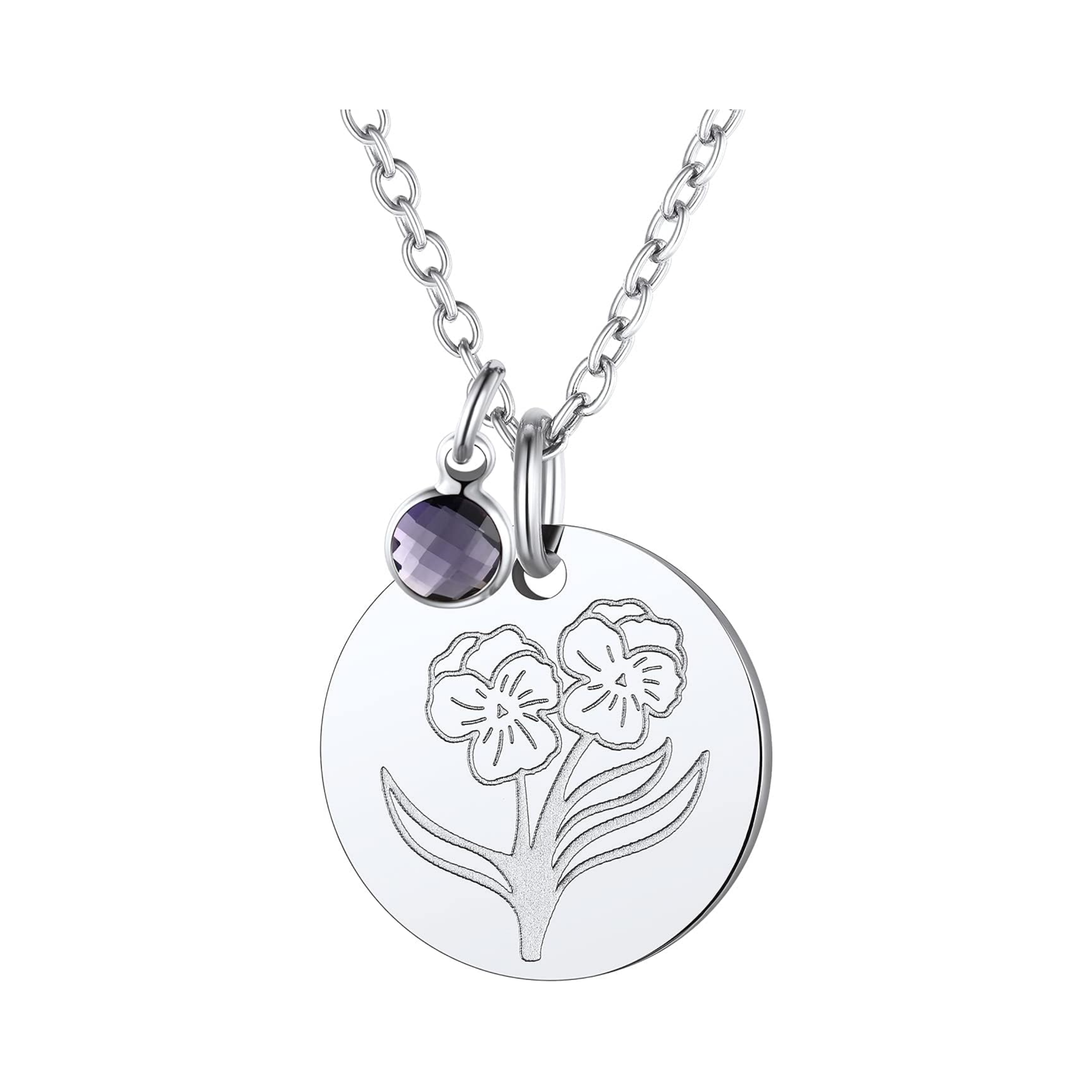 Jan. to Dec. Guardian Month Floral Birth Flower & Birthstone Disc Necklaces