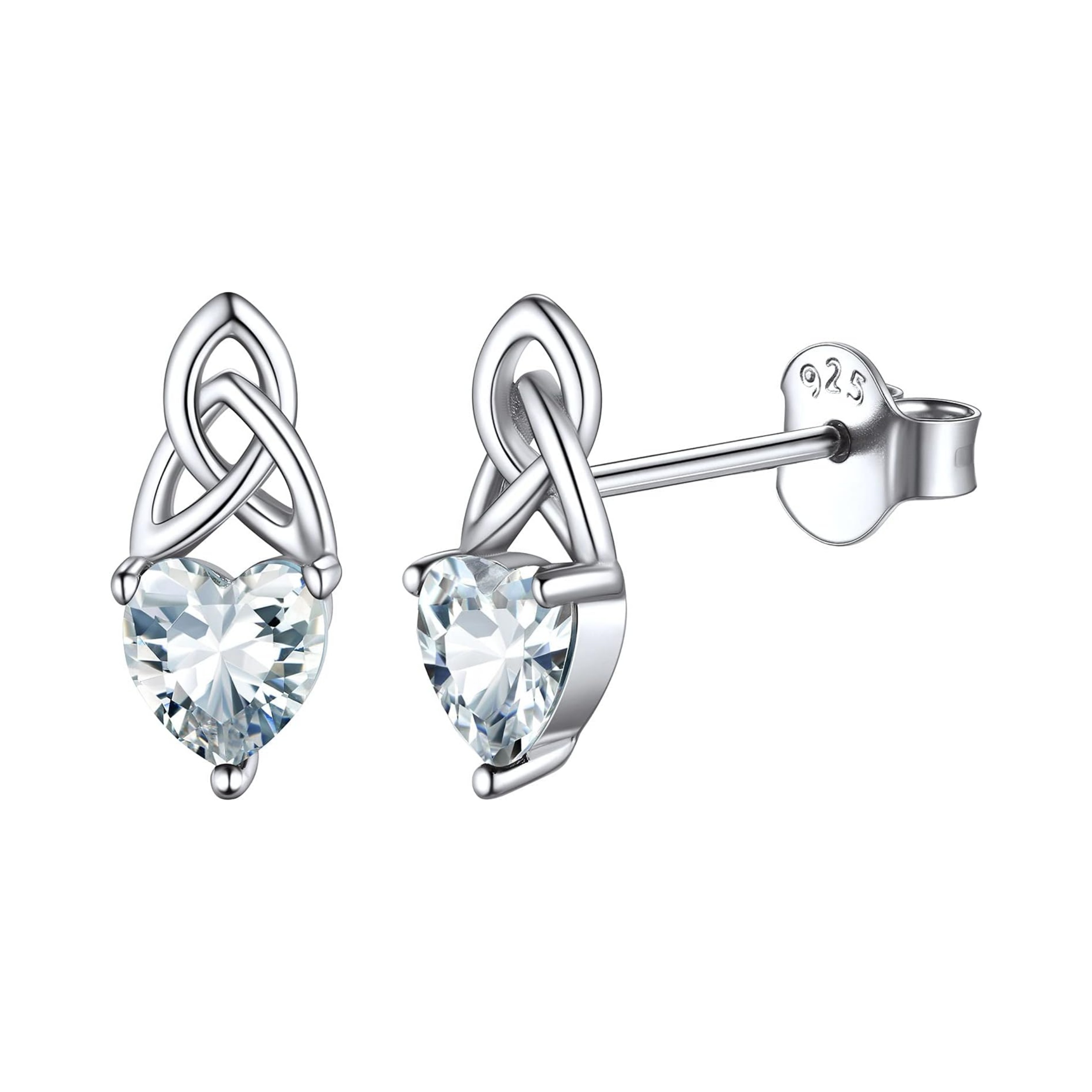 Brilliant Heart Cut Birthstone & Celtic Knot Stud Earrings