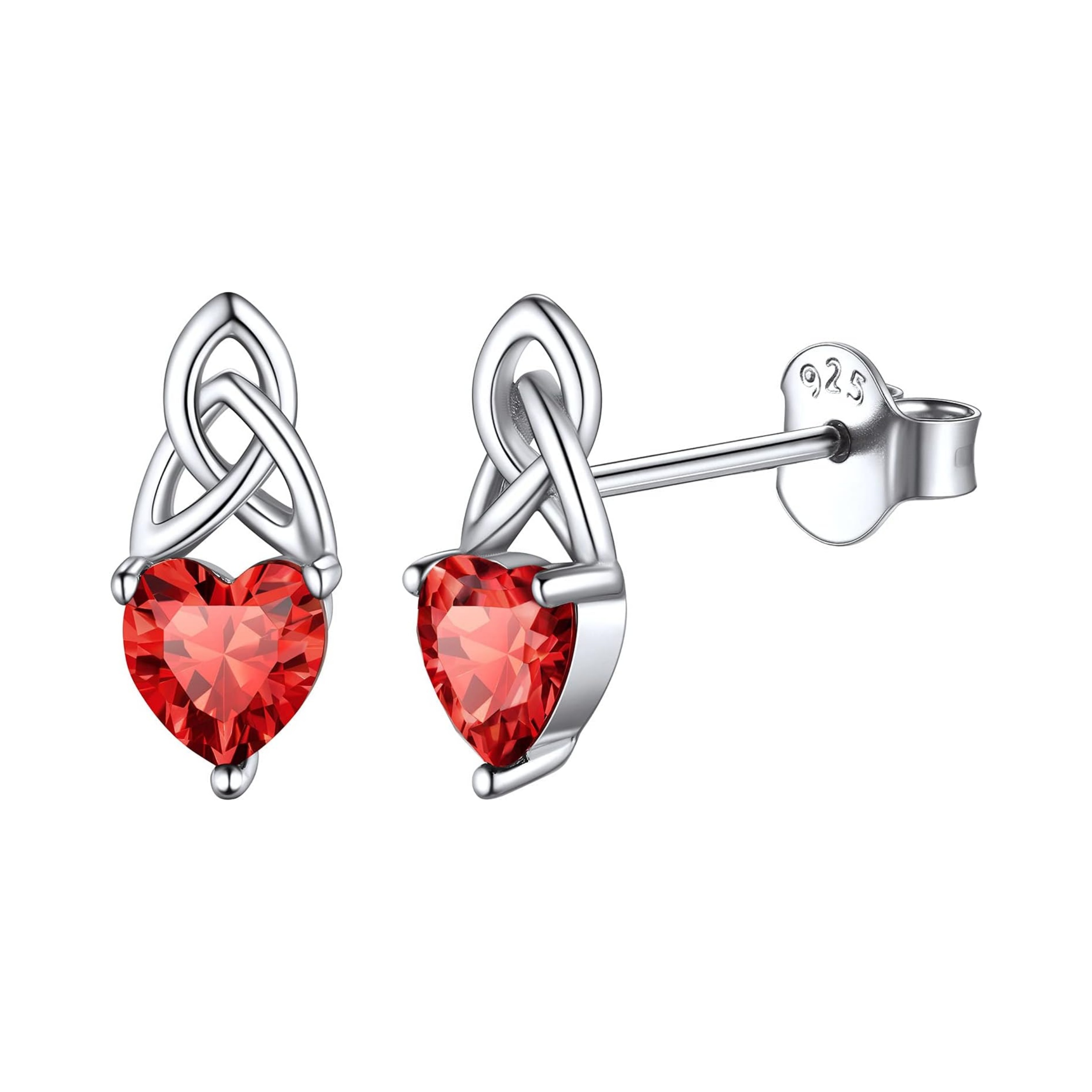 Brilliant Heart Cut Birthstone & Celtic Knot Stud Earrings