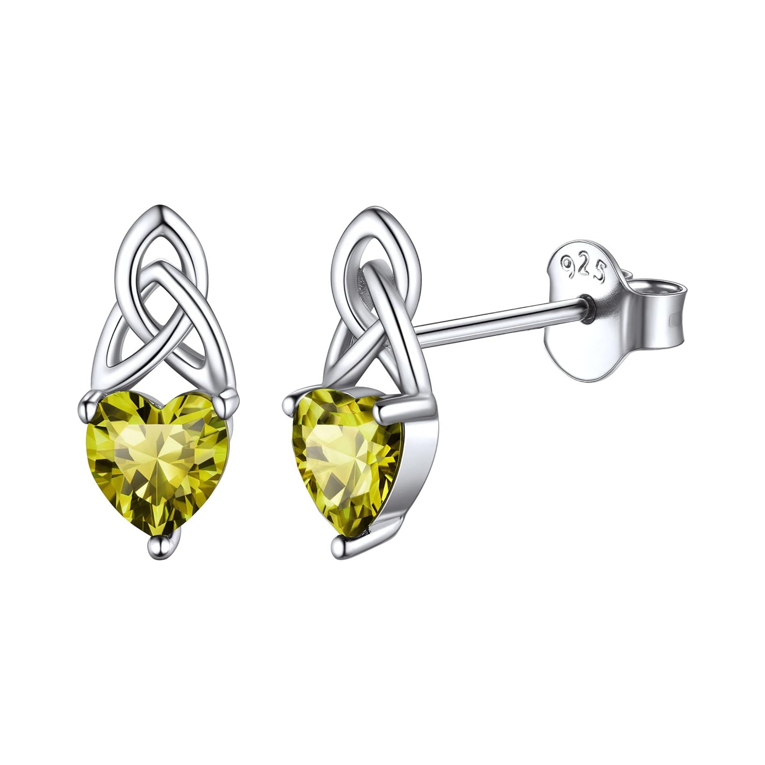 Brilliant Heart Cut Birthstone & Celtic Knot Stud Earrings