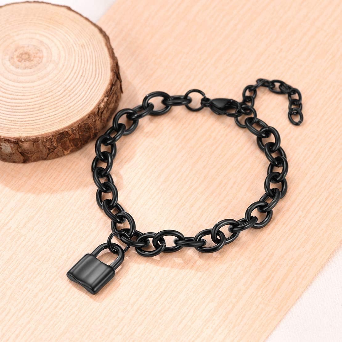 Chunky Cable Chain Padlock Charm Bracelets 