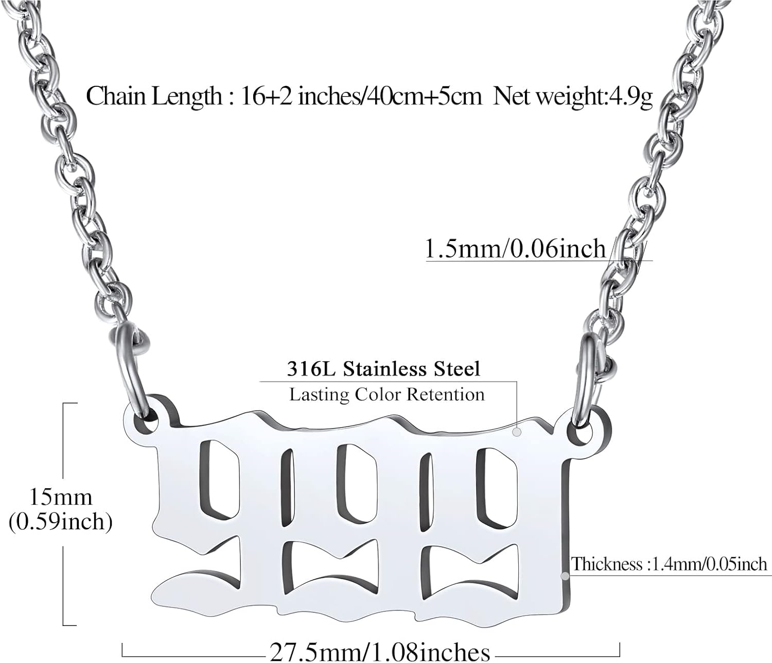 Dainty Angel Number 999 Necklace