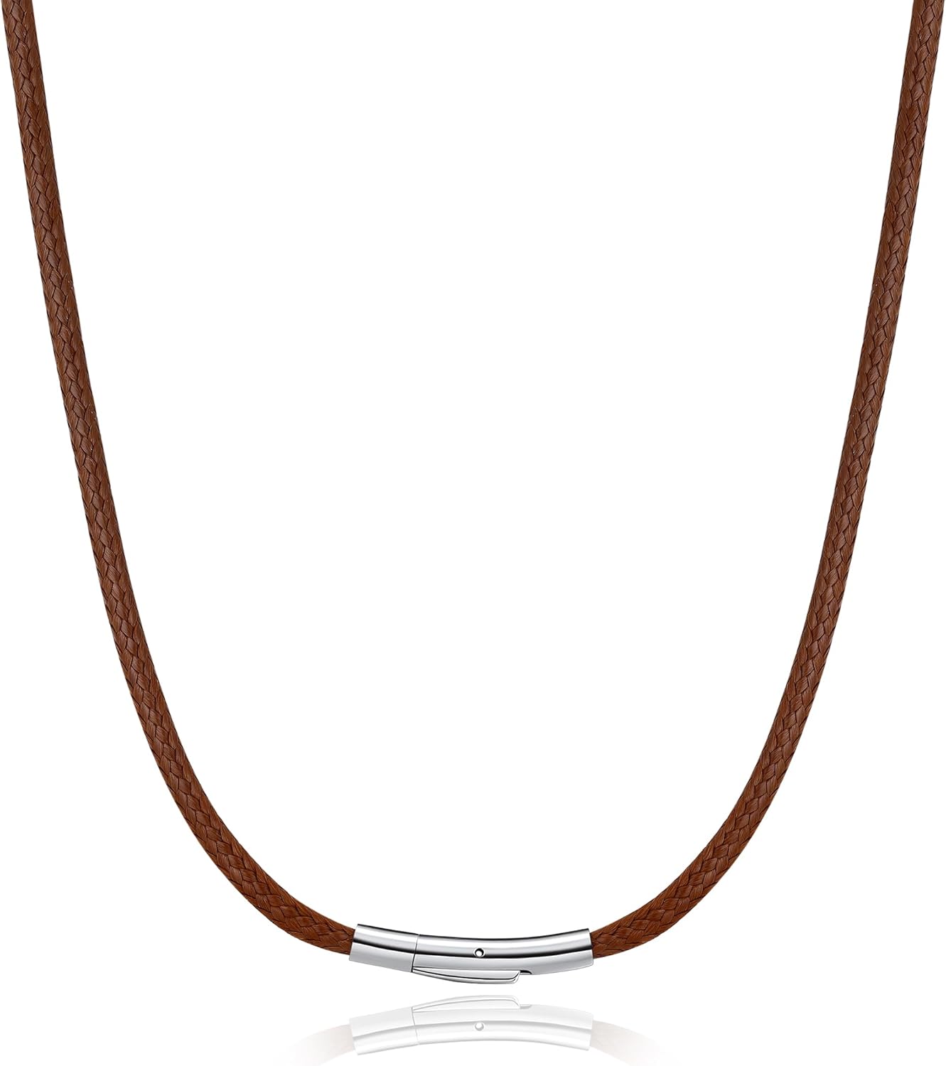 3mm Brown Braided Cord Leather Necklace with Stainless Steel Clasp 