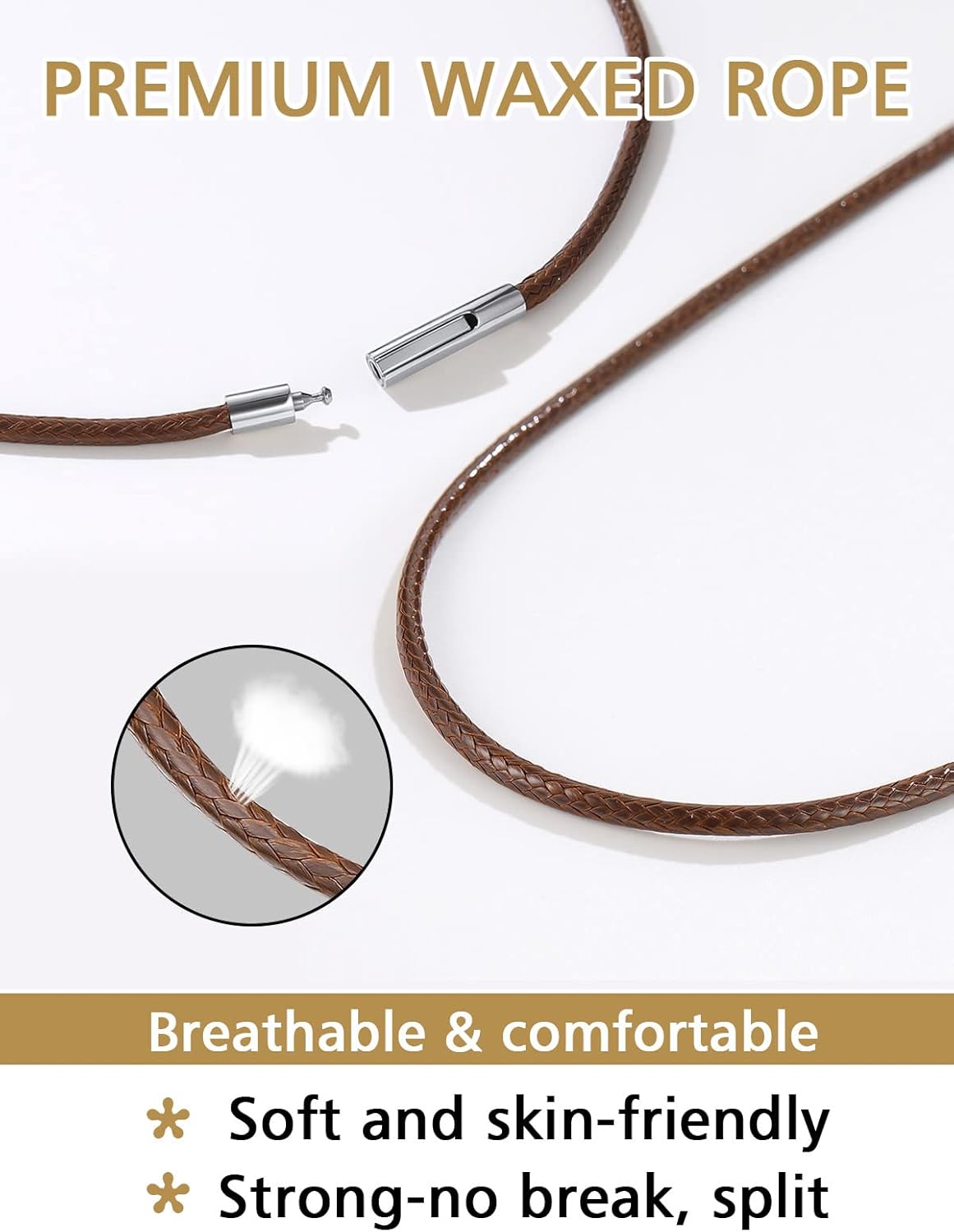 3mm Brown Braided Cord Leather Necklace with Stainless Steel Clasp 