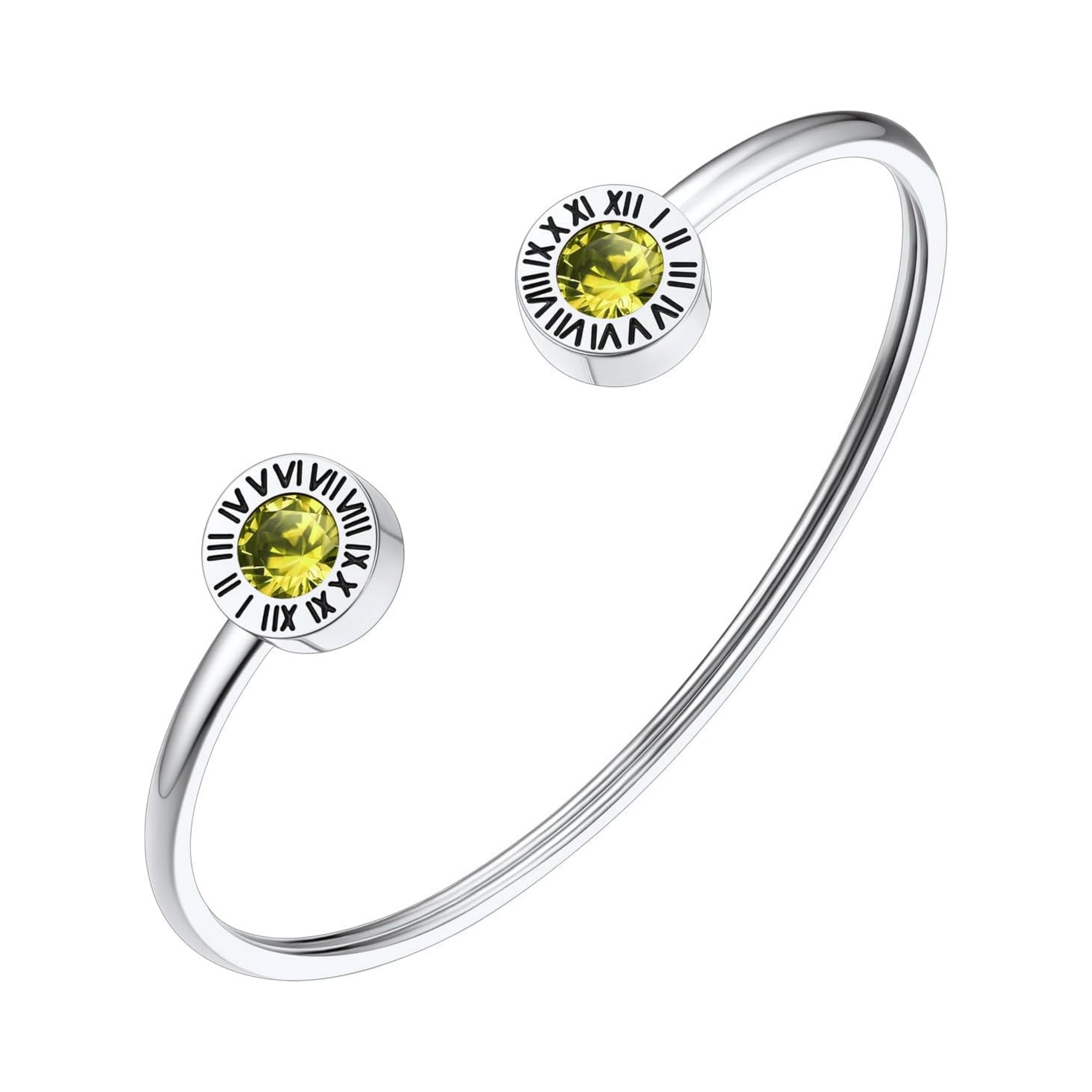Stainless Steel Birthstones Cuff Bracelets with Roman Numerals 