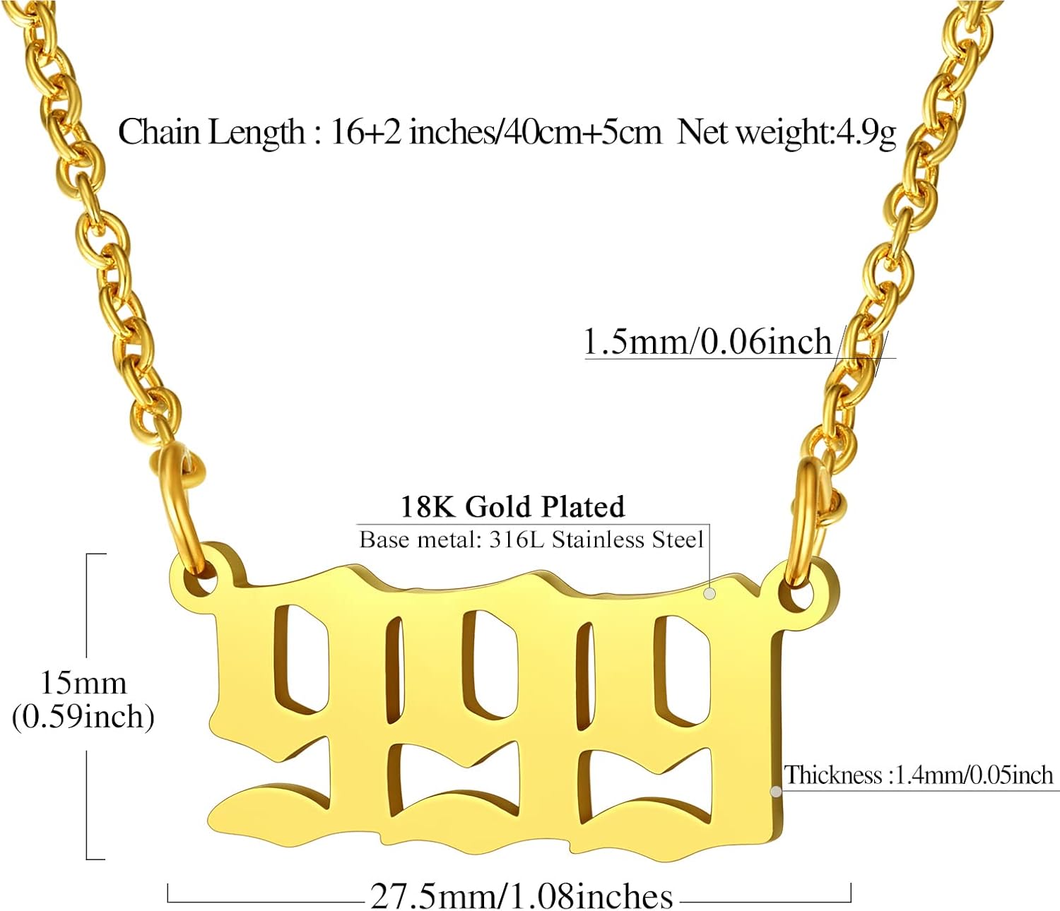 Dainty Angel Number 999 Necklace