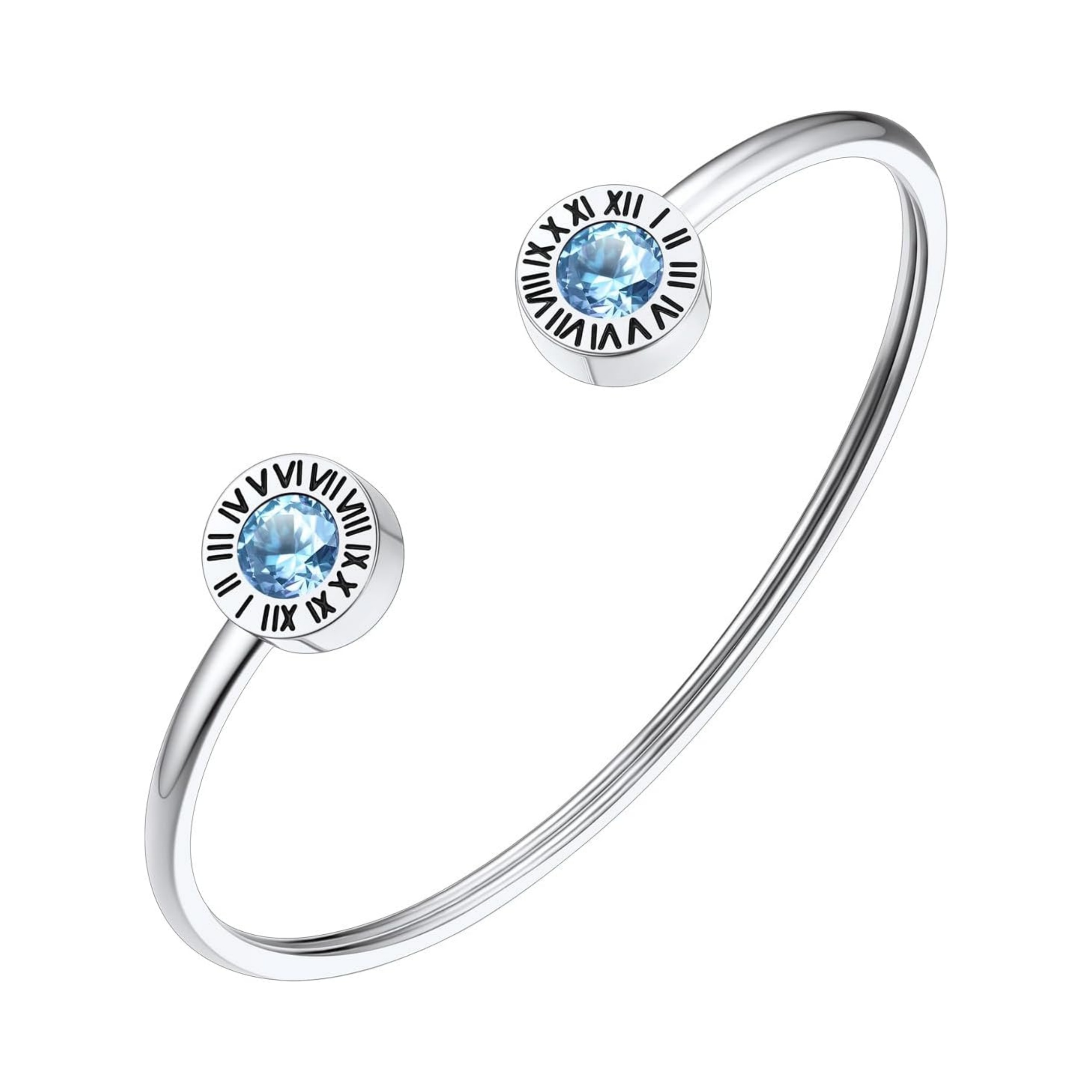 Stainless Steel Birthstones Cuff Bracelets with Roman Numerals 