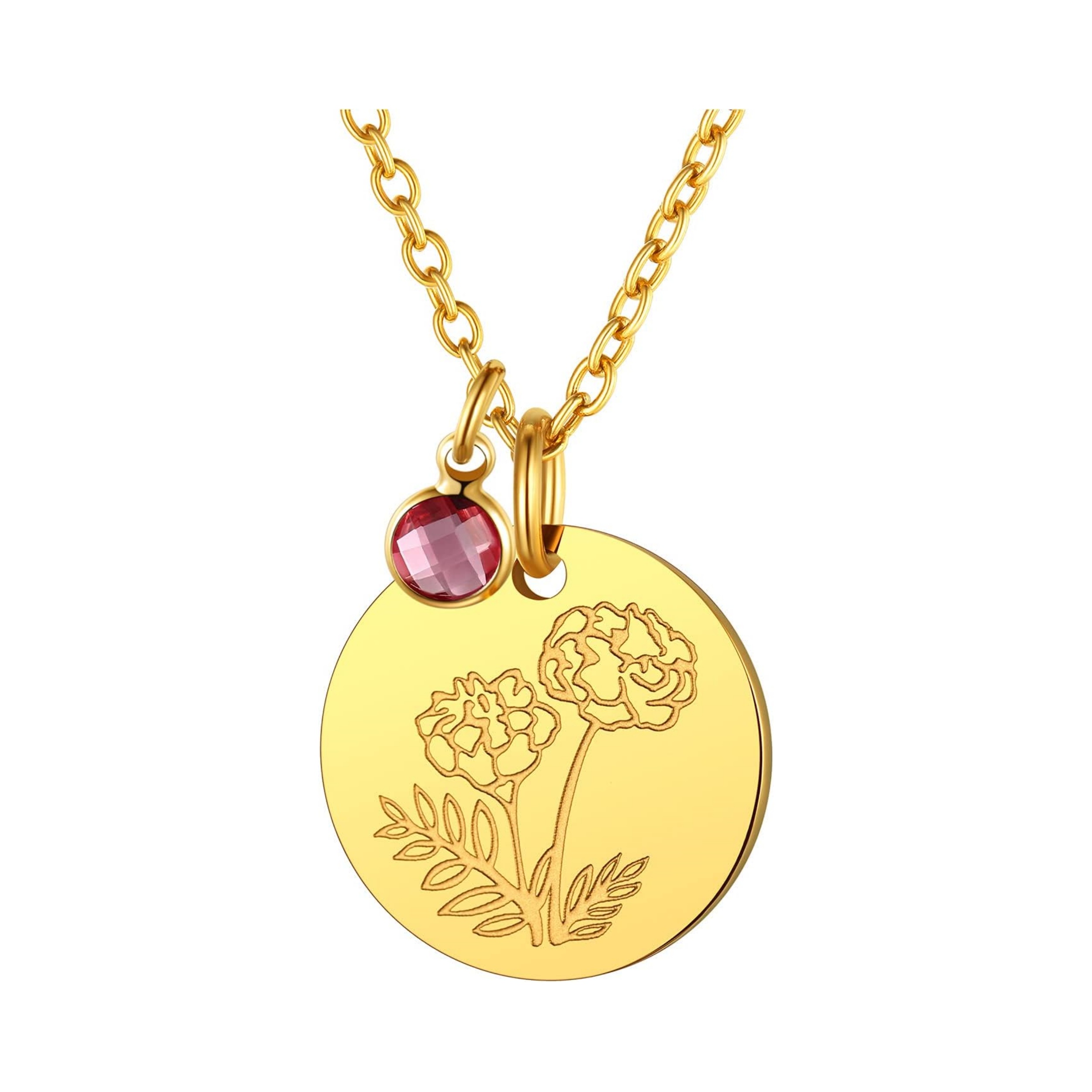 Jan. to Dec. Guardian Month Floral Birth Flower & Birthstone Disc Necklaces