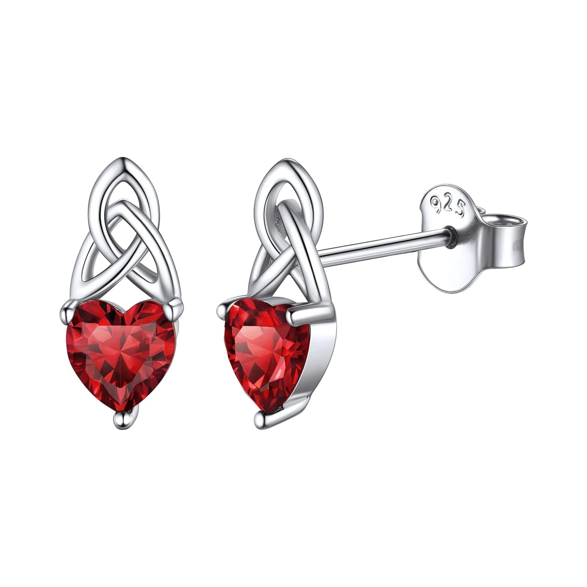 Brilliant Heart Cut Birthstone & Celtic Knot Stud Earrings