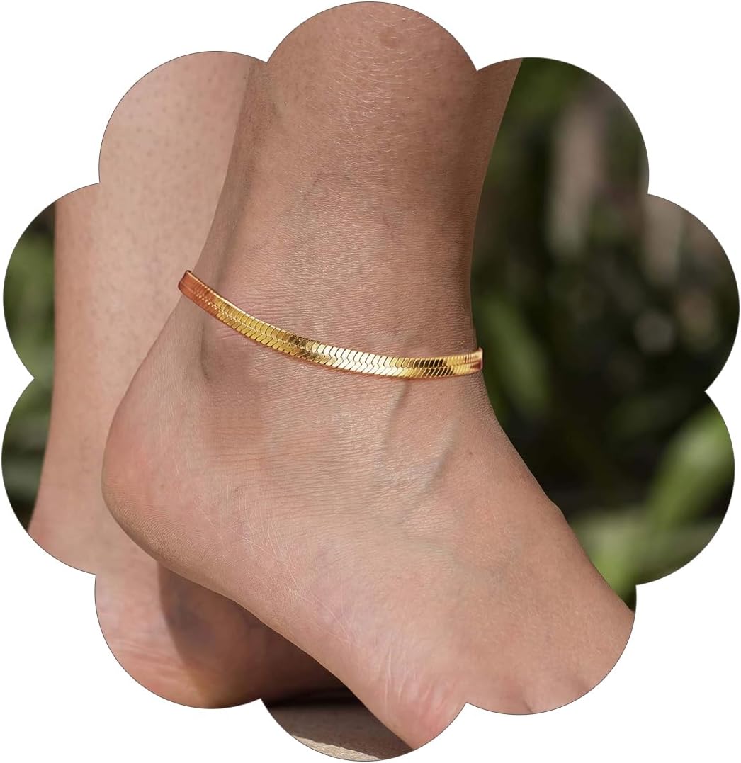 Elegant Herringbone Snake Chain Anklets