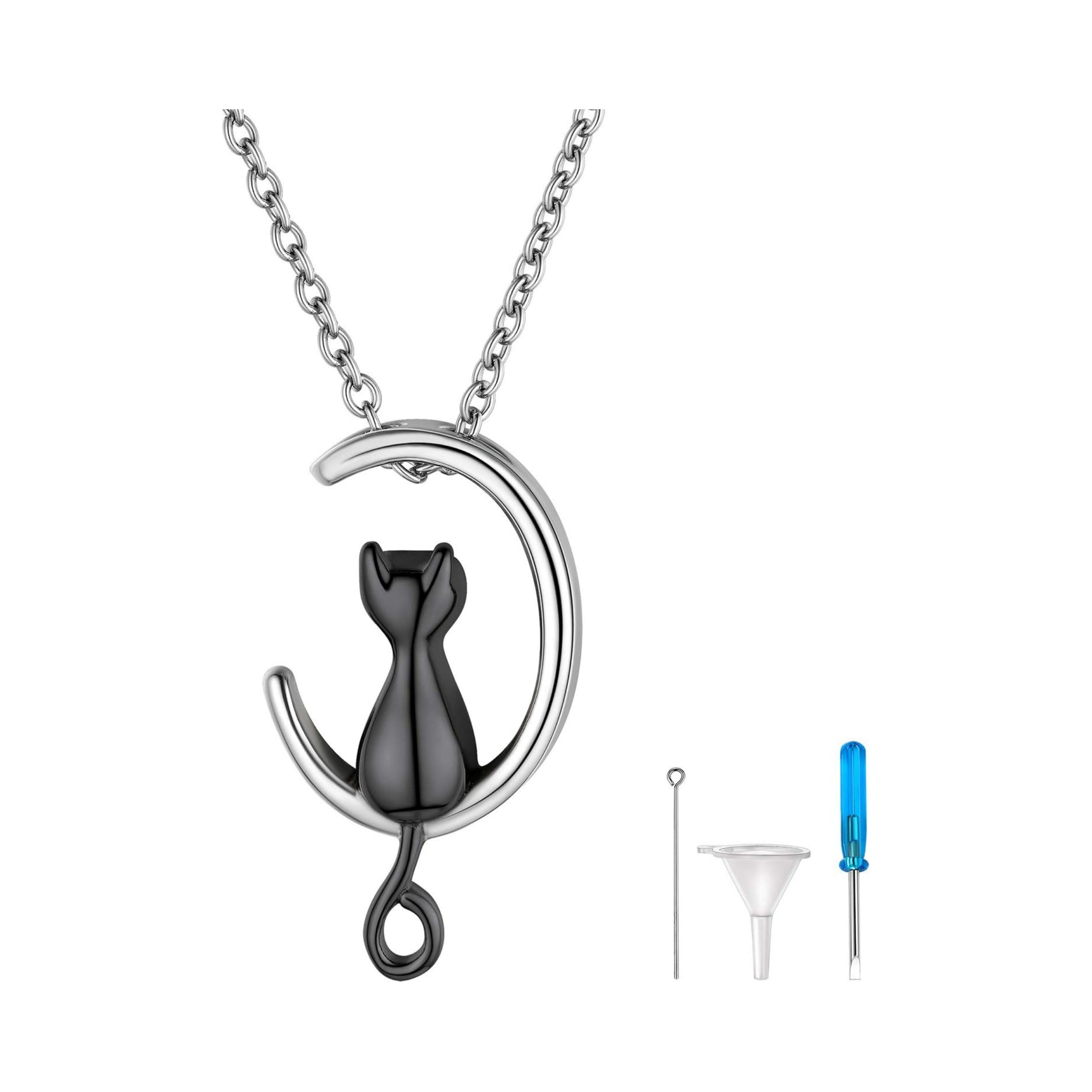 Urn Ashes Moon Cat Pendant Necklaces