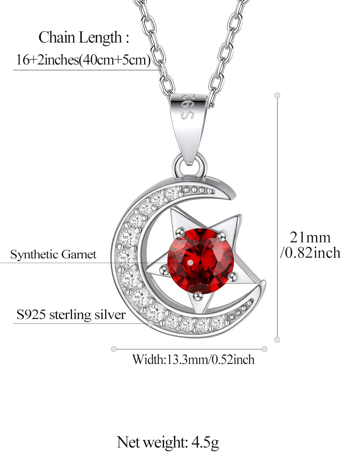 Sparkly Sterling Silver Cute Moon Star Birthstone Necklace