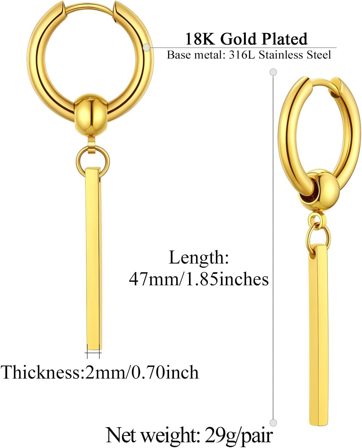 Stick with Hoop Bar Drop Earrings