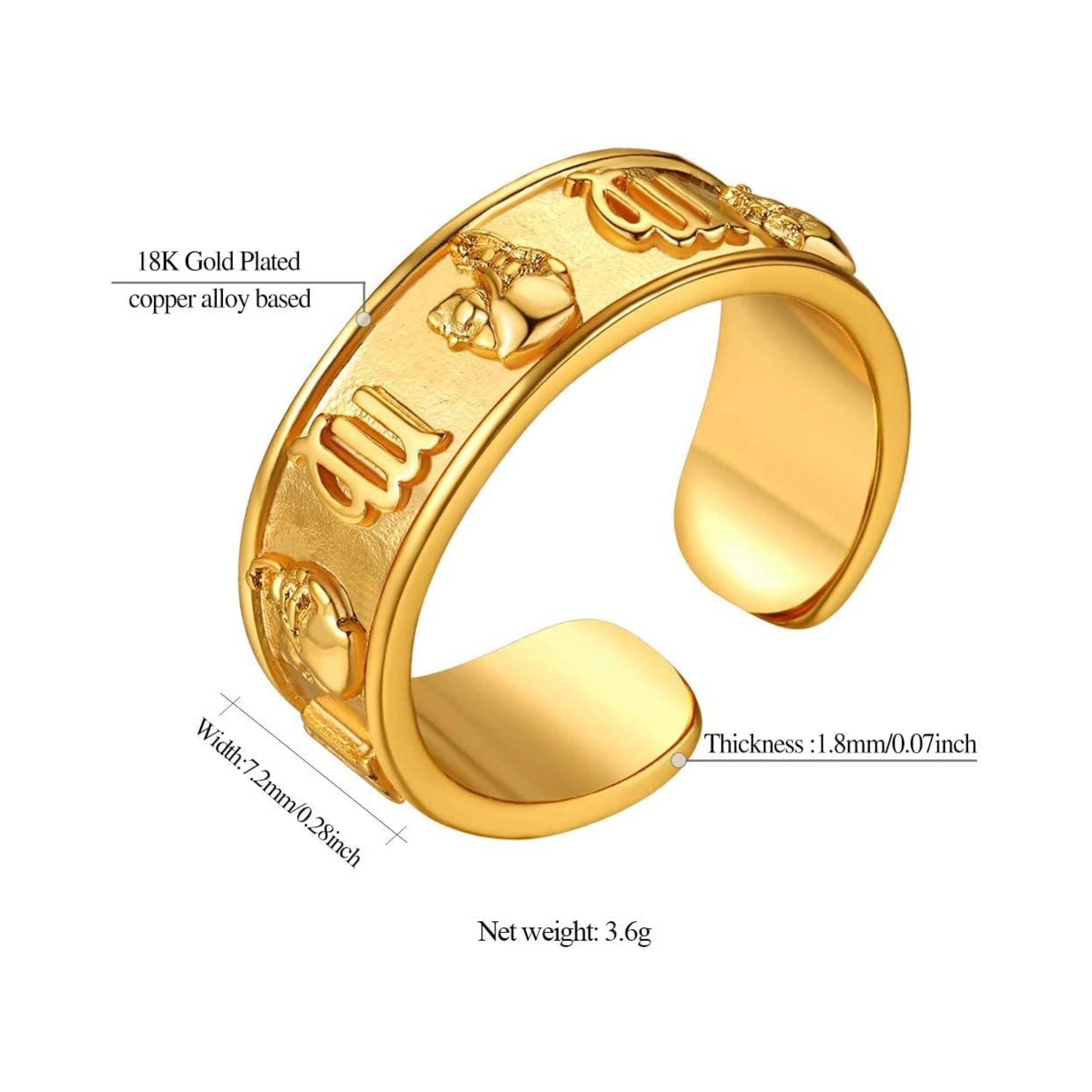 18K Gold Plated Horoscope Zodiac  Adjustable Band Rings Details: Dimensions, Hypoallergenic, Adjustable size for 6~11