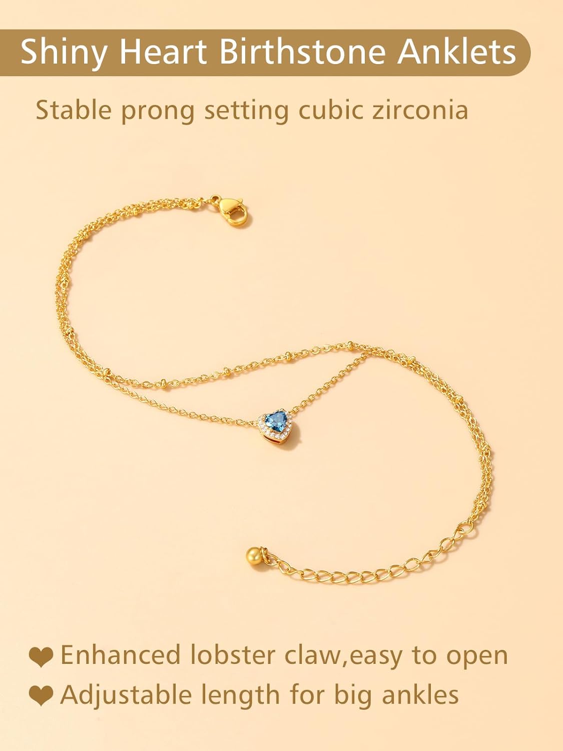 Layered Heart Birthstone Beaded Foot Chain Anklets