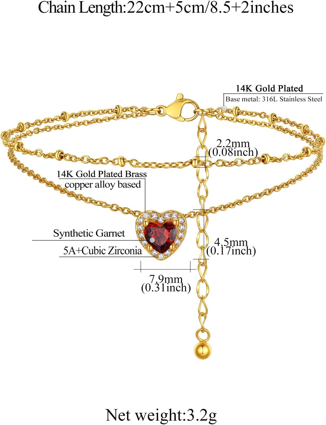Layered Heart Birthstone Beaded Foot Chain Anklets