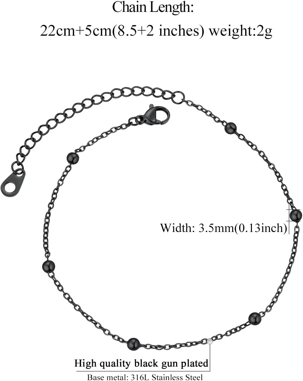 Stainless Steel bead chain Beach Adjustable Anklet