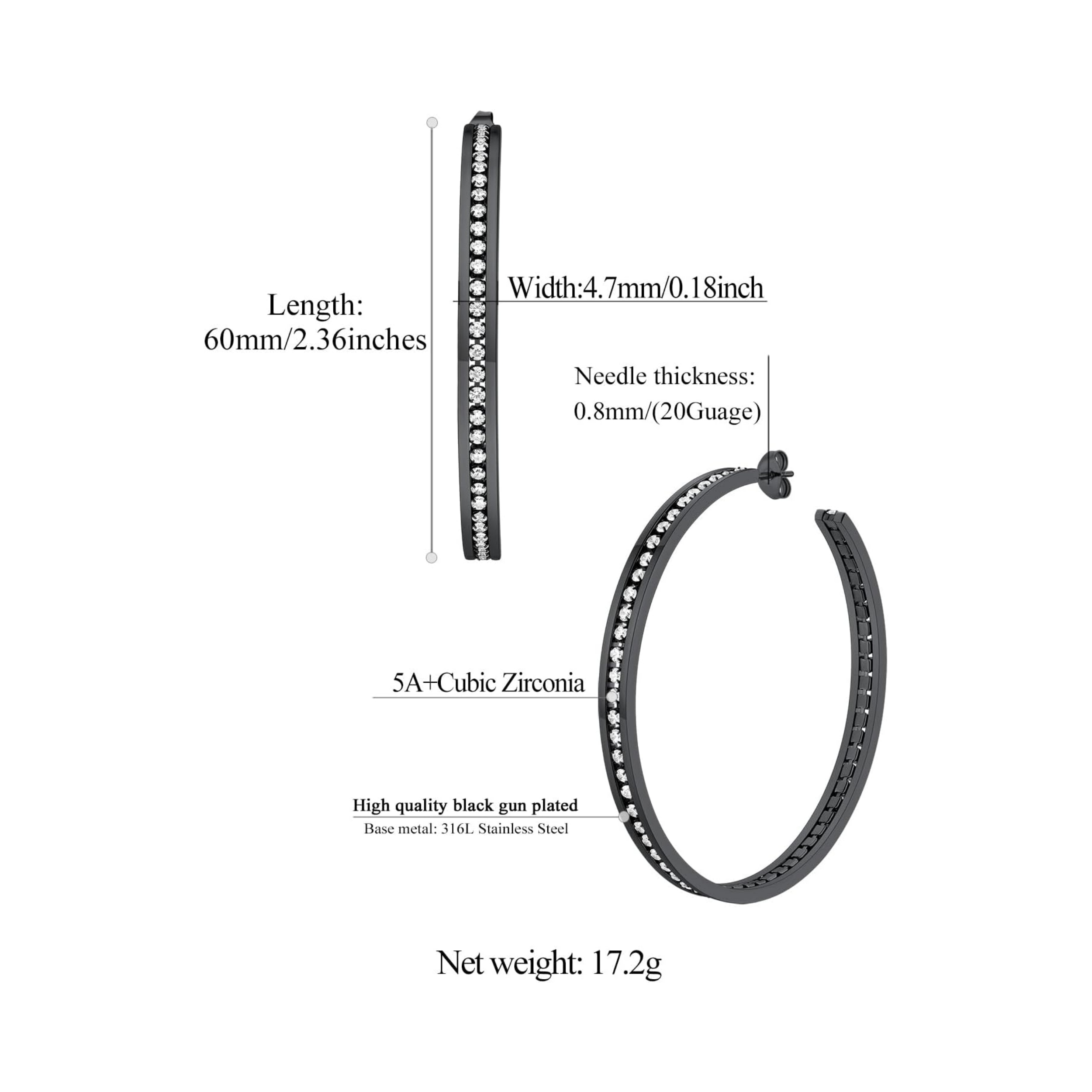 Sparkly Hoop Earrings with Cubic Zirconia Inlaid Details: Dimensions, Hypoallergenic, Latch Back