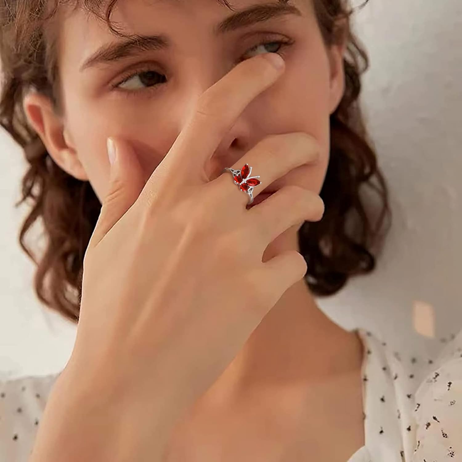 January Garnet Butterfly Birthstone Stackable Rings