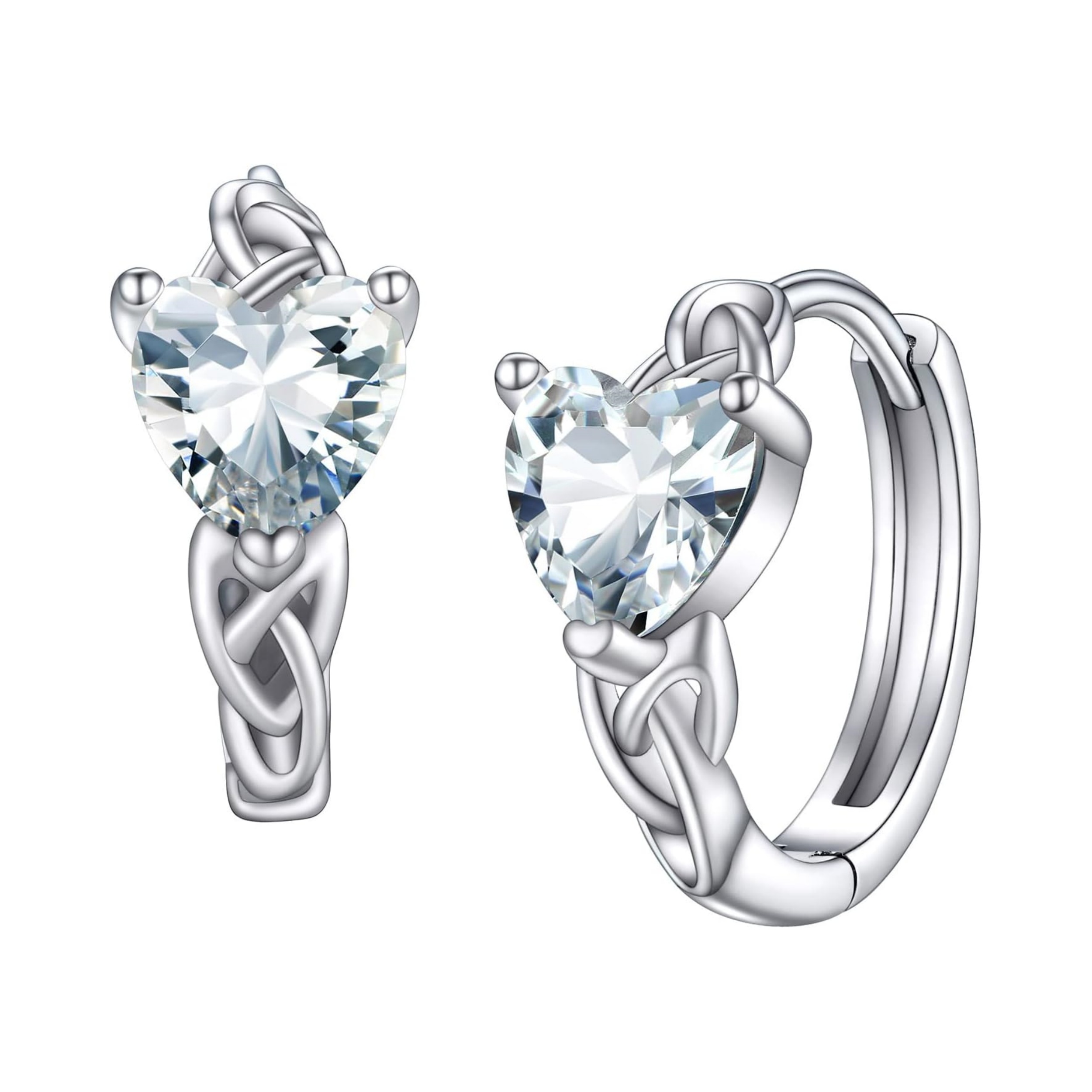 April White Diamond Heart Celtic Knot Birthstone Hoop Earrings