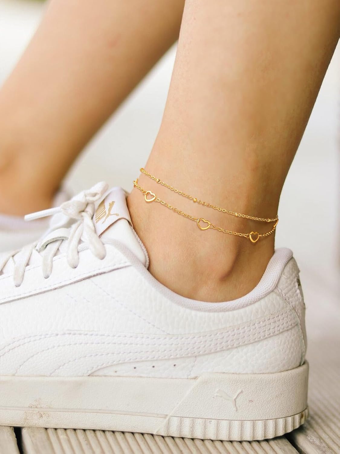 Plus Size Waterproof Heart Charms Layered Ankle