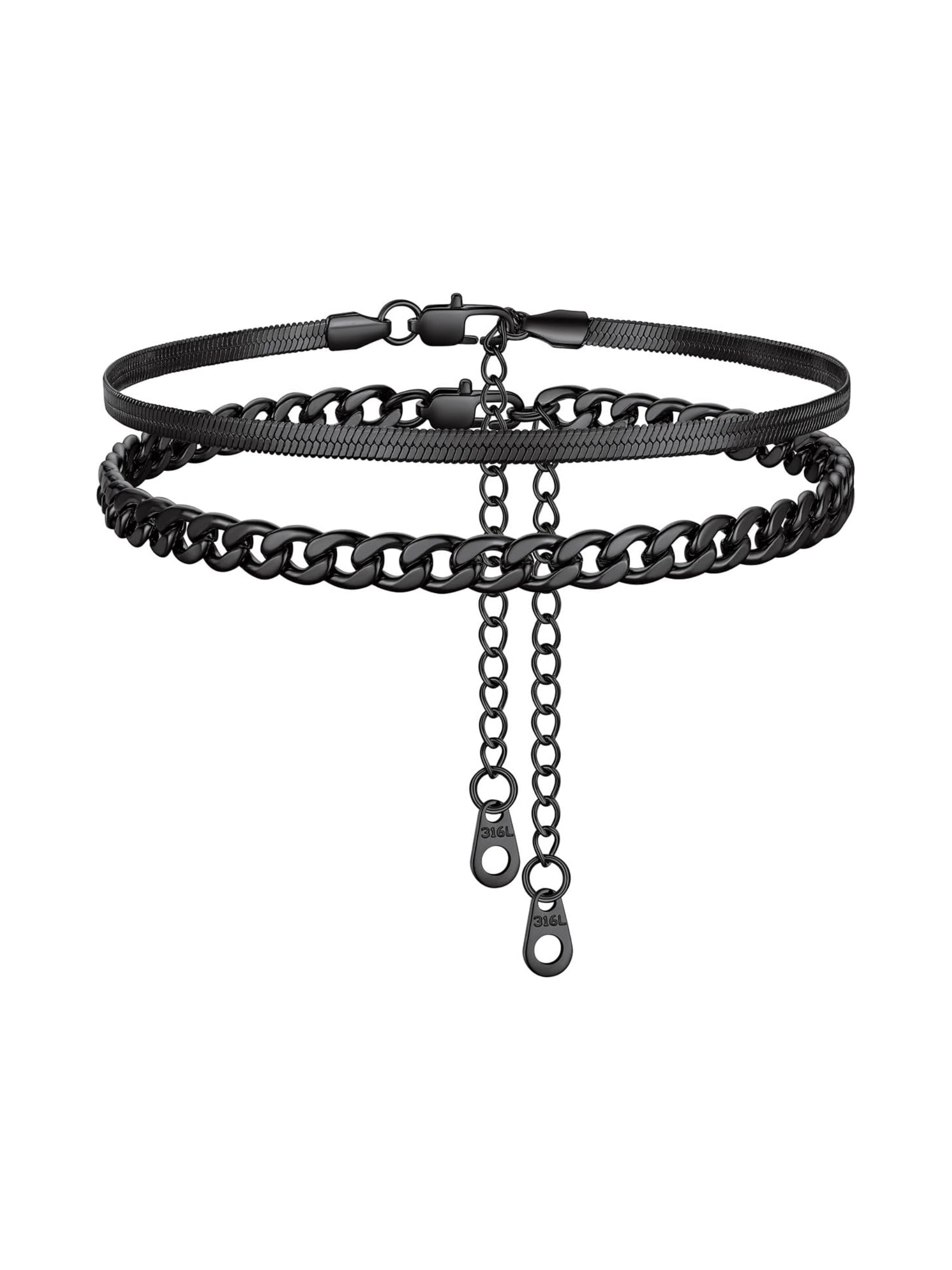 2PCS Cuban & Herringbone Ankle Set