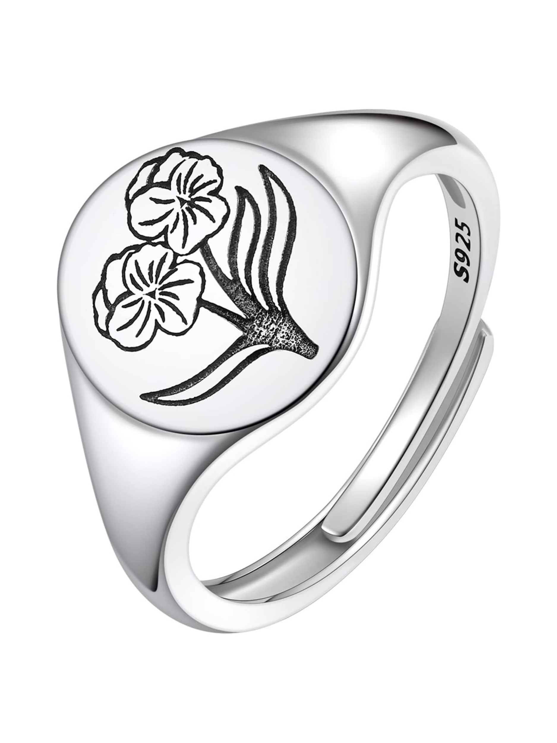 Birth Month Flower Signet Ring