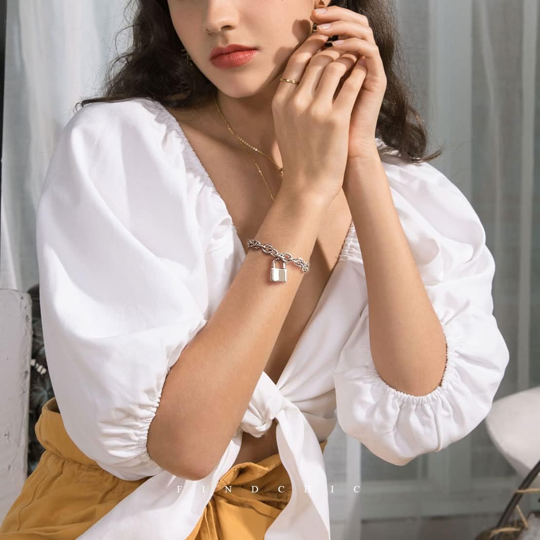 Chunky Cable Chain Padlock Charm Bracelets 