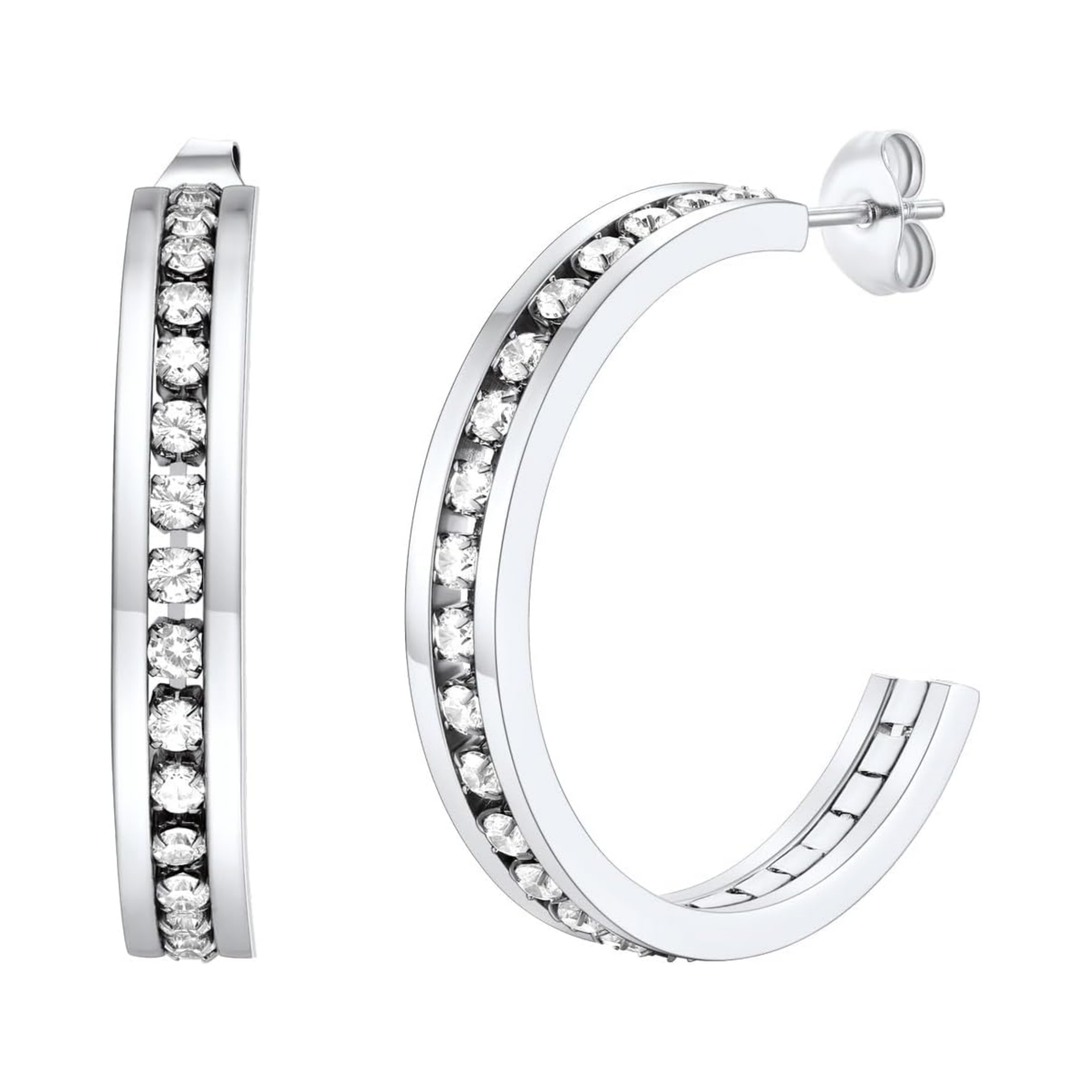 Sparkly Hoop Earrings with Cubic Zirconia Inlaid 