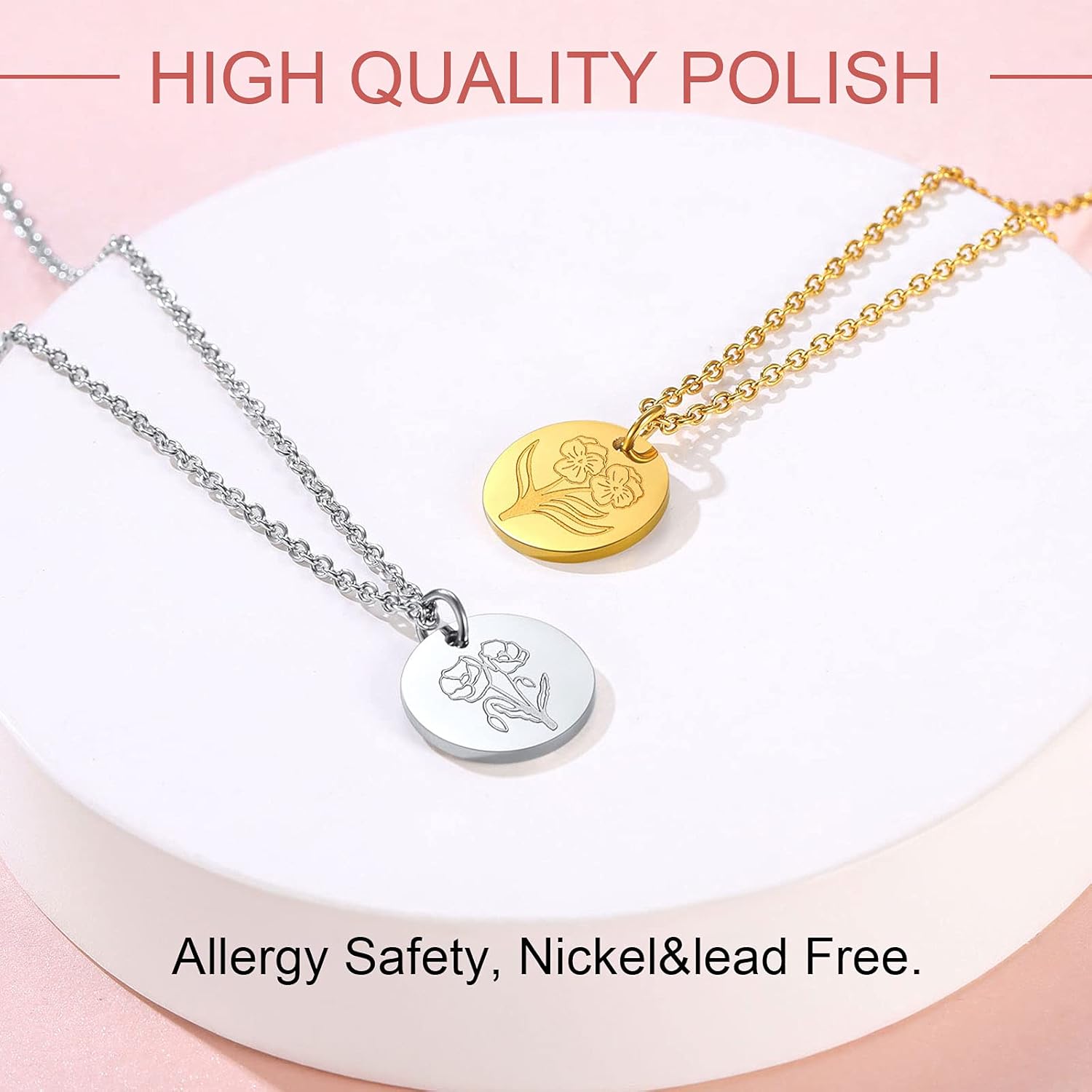 Jan. to Dec. Guardian Month Floral Birth Flower Disc Necklaces