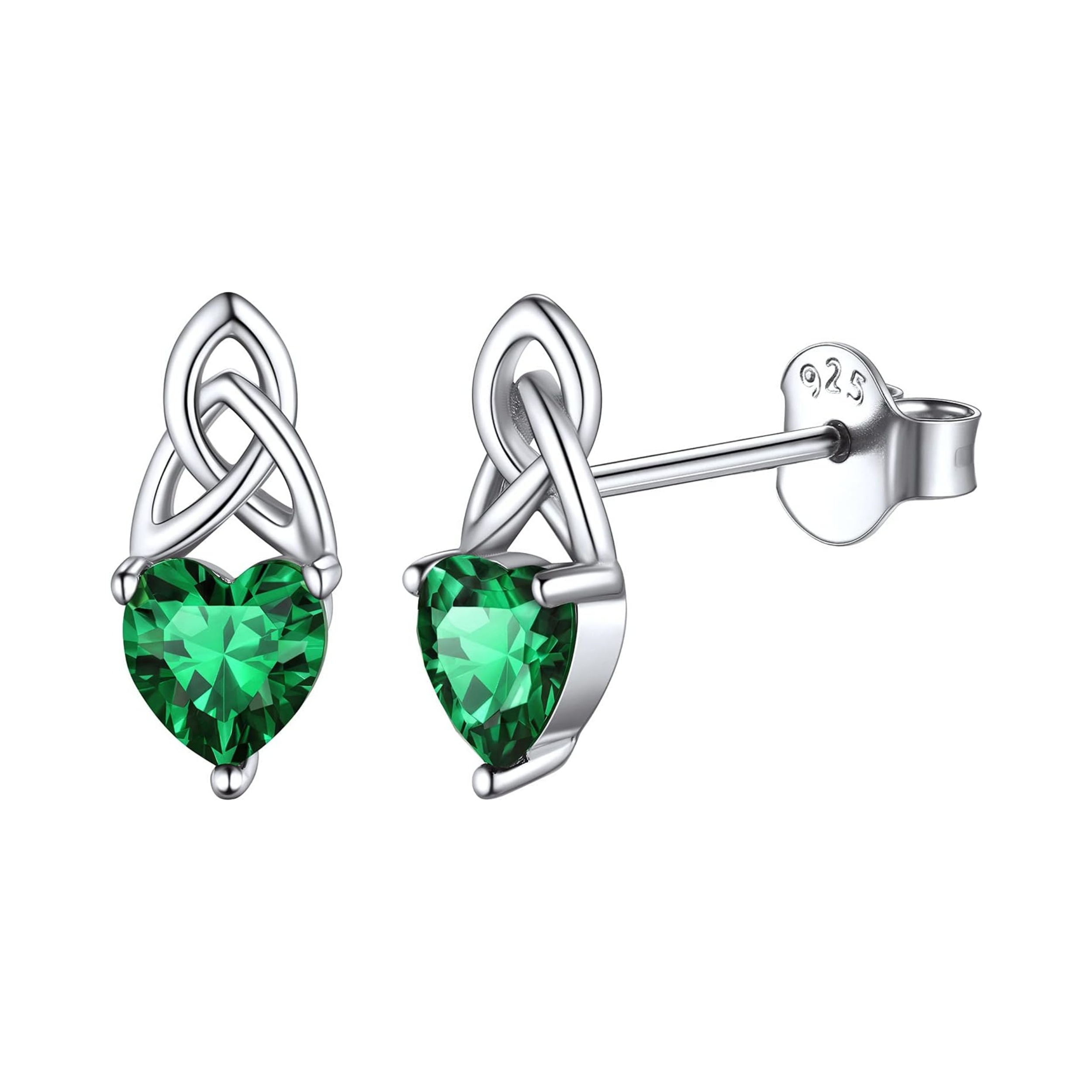 Brilliant Heart Cut Birthstone & Celtic Knot Stud Earrings