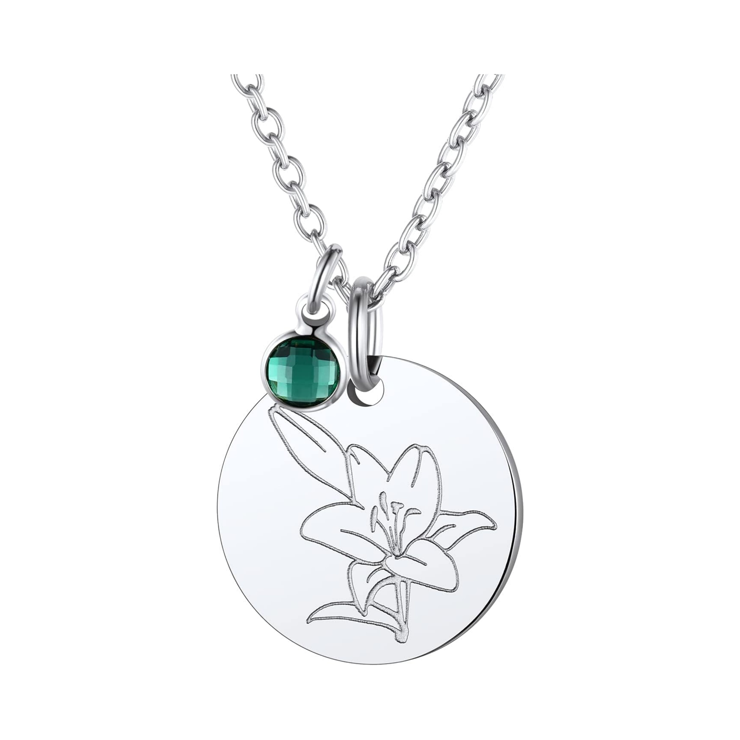 Jan. to Dec. Guardian Month Floral Birth Flower & Birthstone Disc Necklaces